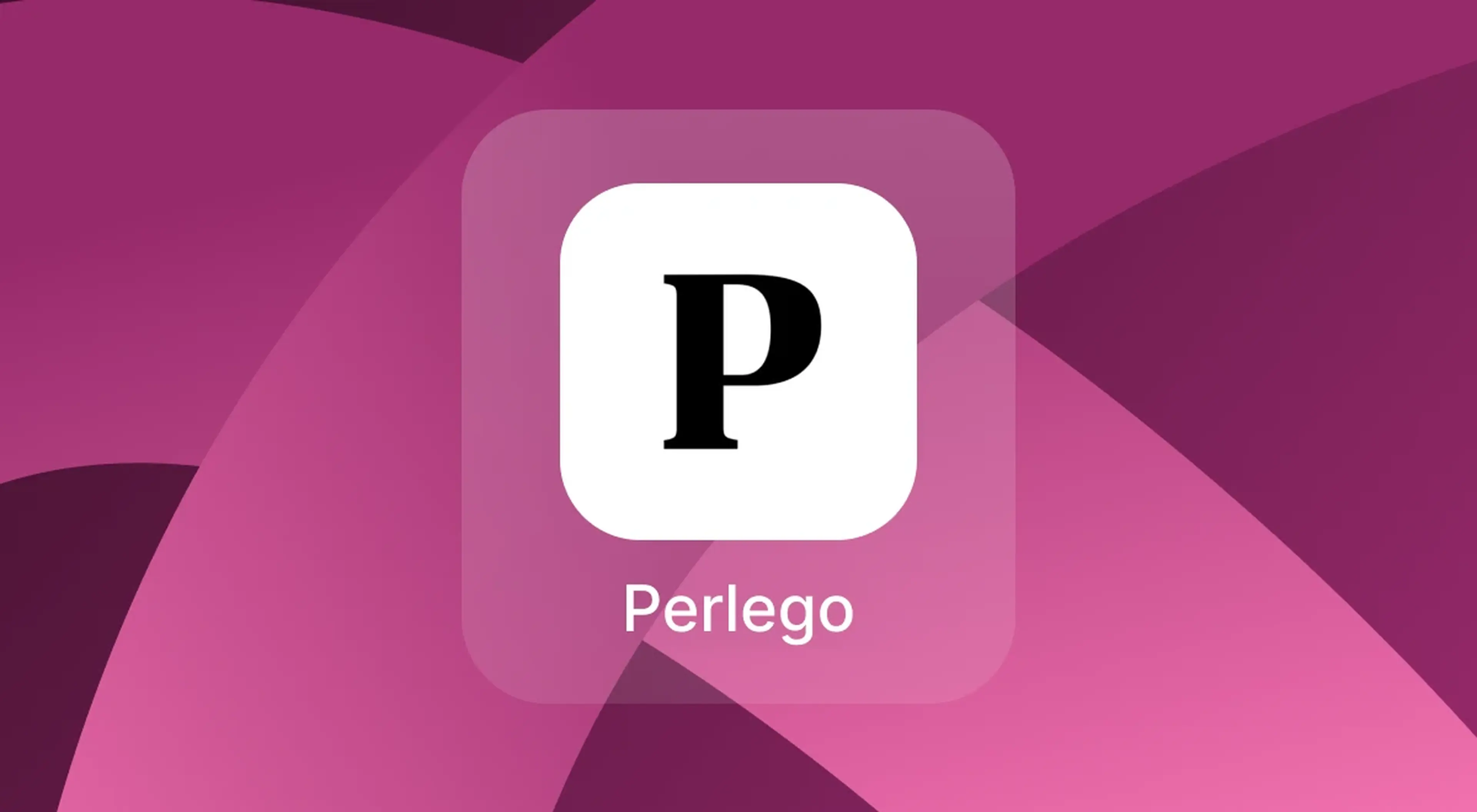 Perlego app icon with a bold letter P on a white rounded square, set against an abstract magenta and deep pink curved background