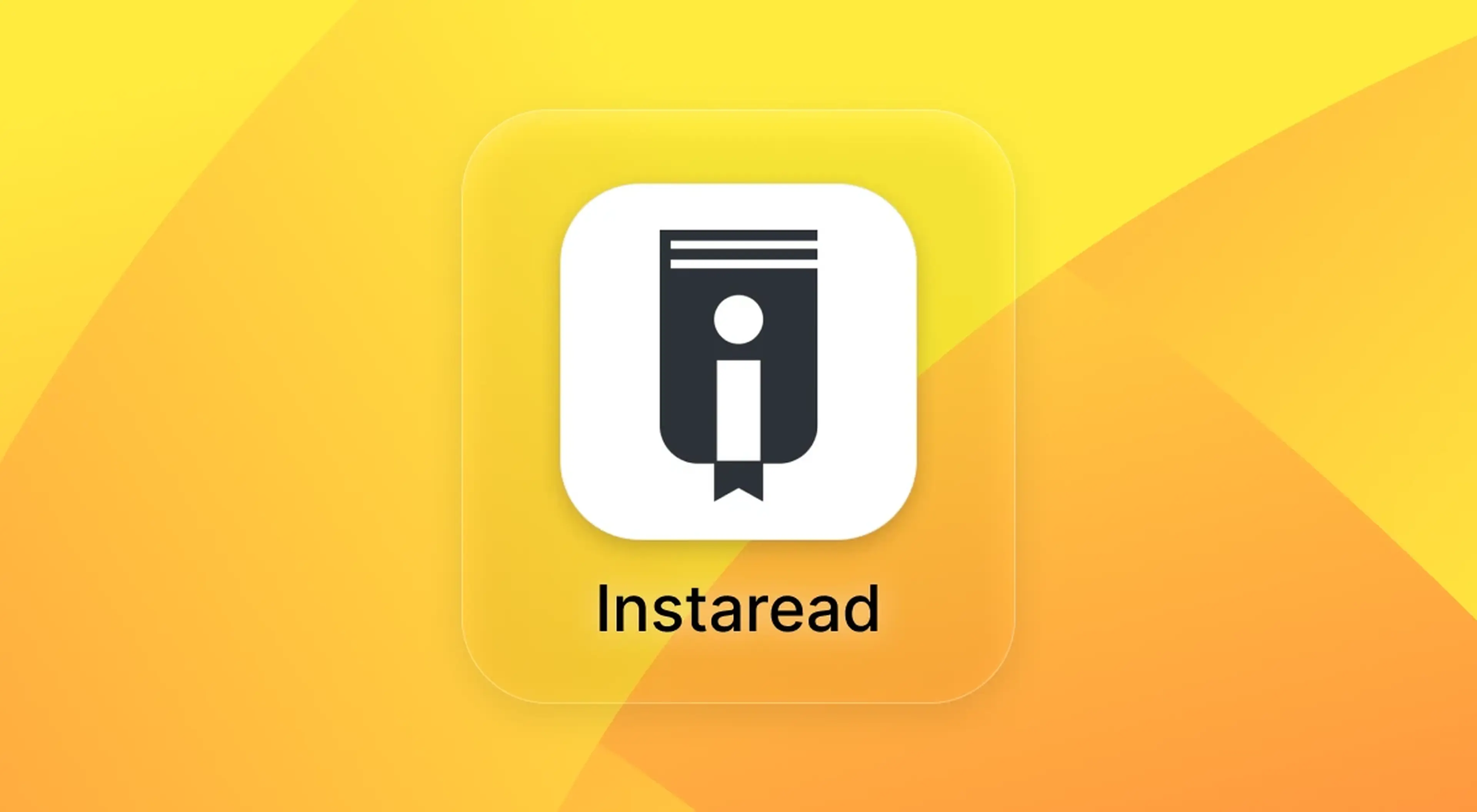 Instaread app icon on a bright yellow and orange gradient background, shown beneath a black Notion Task label on a light gray card layout