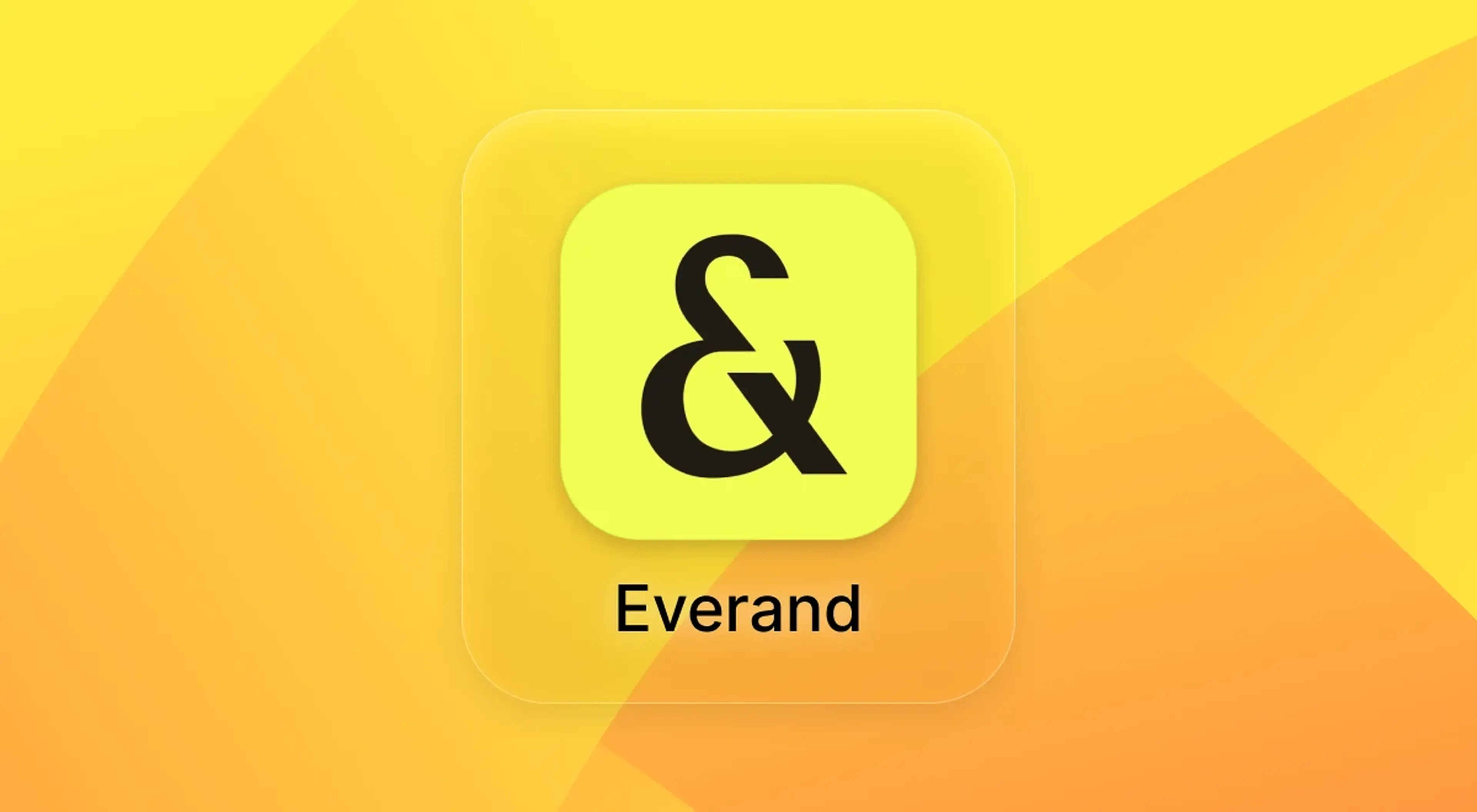 Everand app icon featuring a black ampersand symbol on a light yellow rounded square, set against a warm yellow and orange gradient background