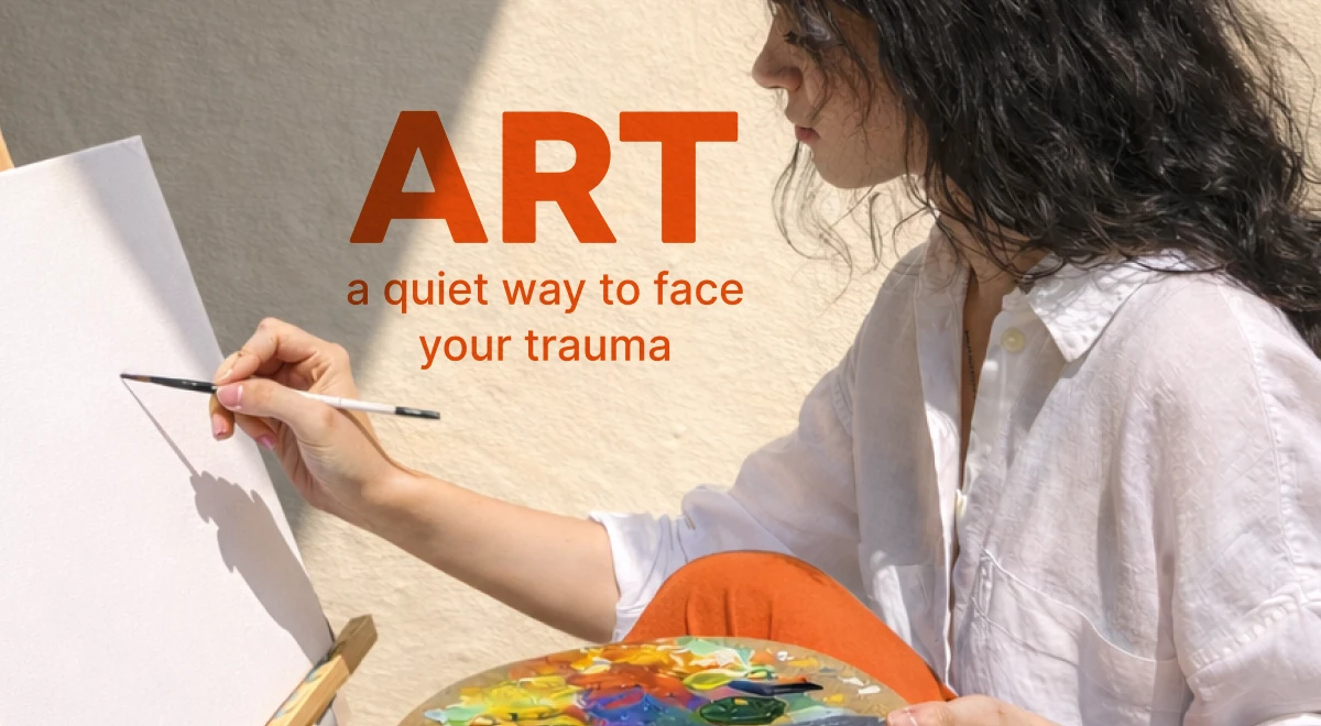 Young woman in white shirt painting on canvas with a colorful palette, illustrating art as a quiet way to process trauma from Girl in Pieces