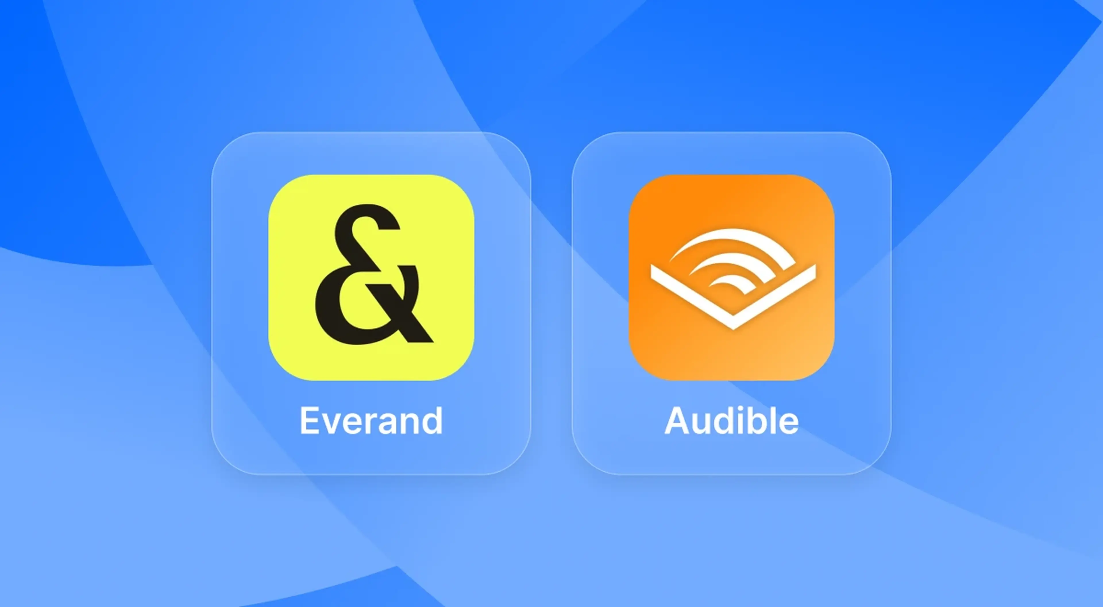Everand and Audible app icons side by side on light blue background, audiobook and ebook listening apps comparison