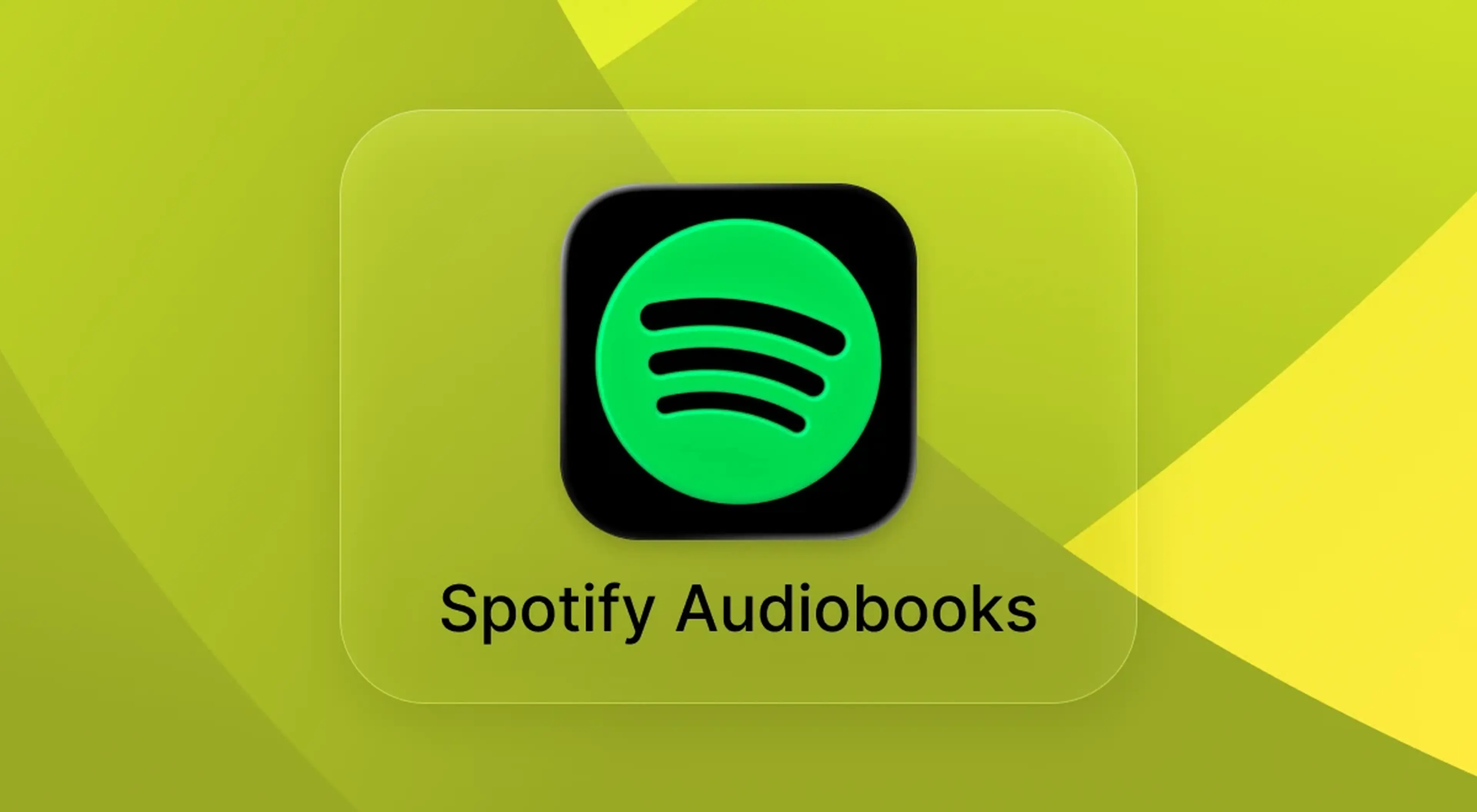 Spotify app icon centered on a green and yellow geometric background, representing the Spotify Audiobooks feature