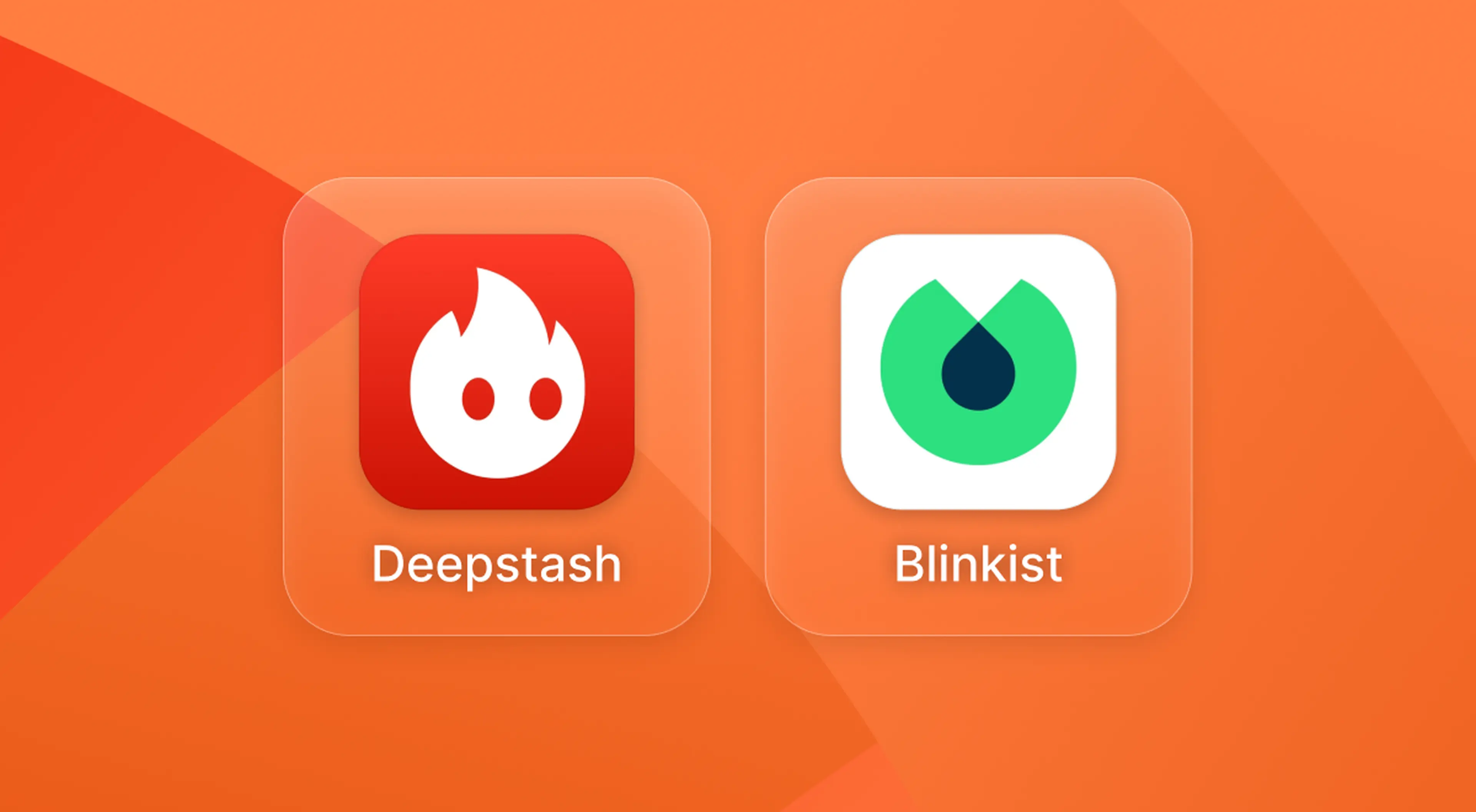 Deepstash vs Blinkist app icons displayed side by side on an orange background, comparing the two learning and knowledge apps