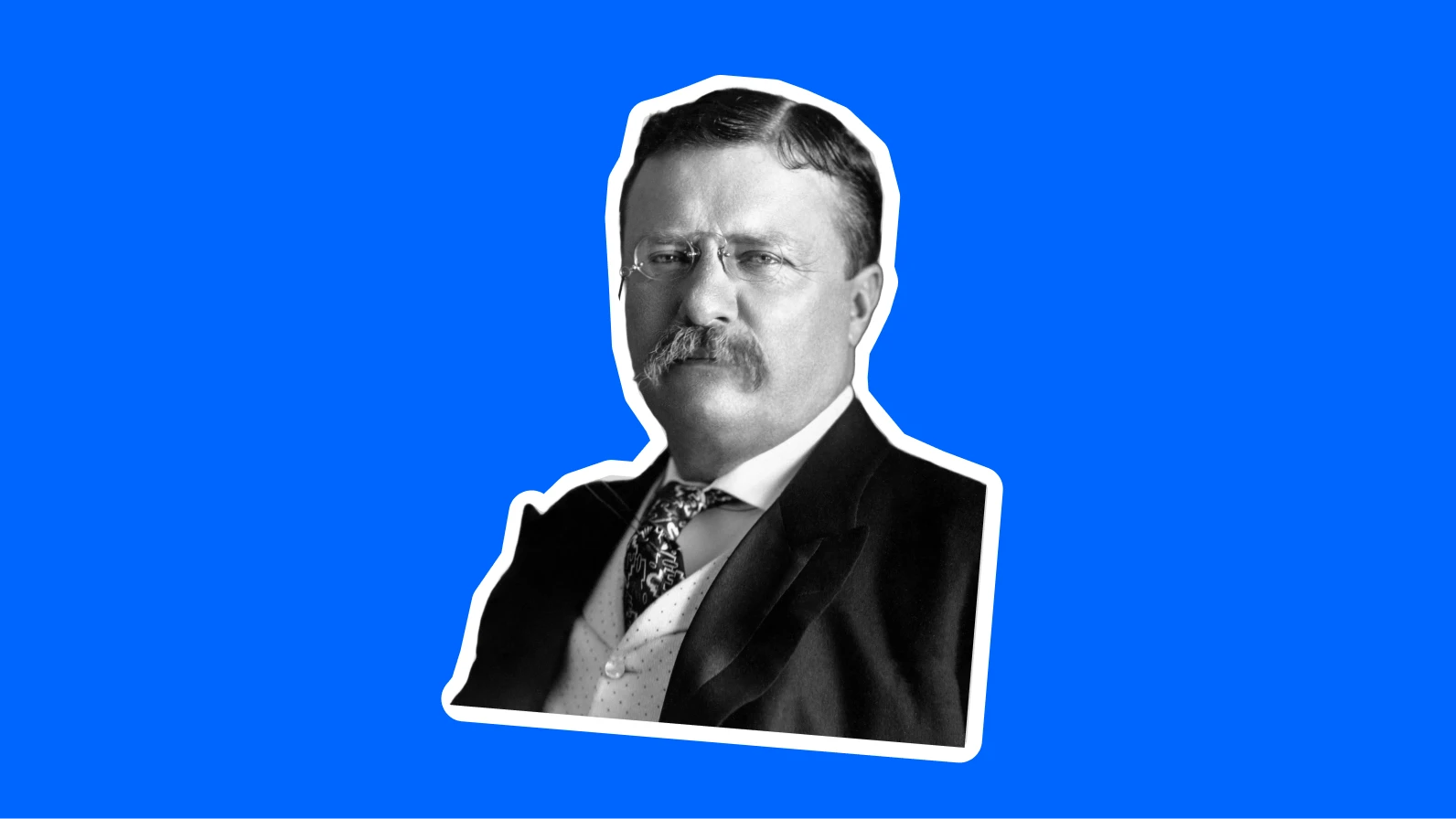 Theodore Roosevelt portrait in formal black suit on bright blue background from best presidential biographies collection