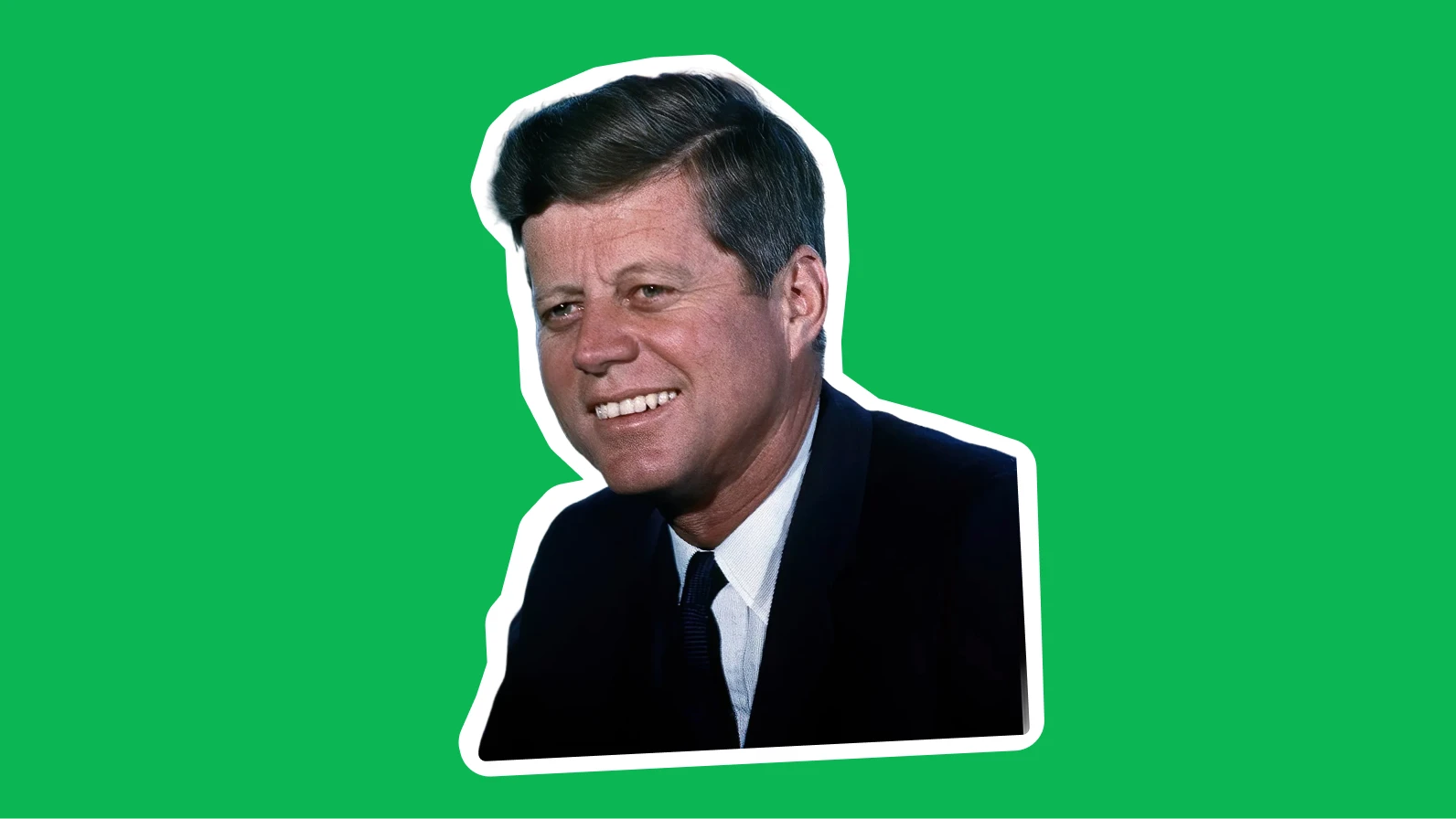 John F Kennedy portrait in dark suit on bright green background from best presidential biographies series
