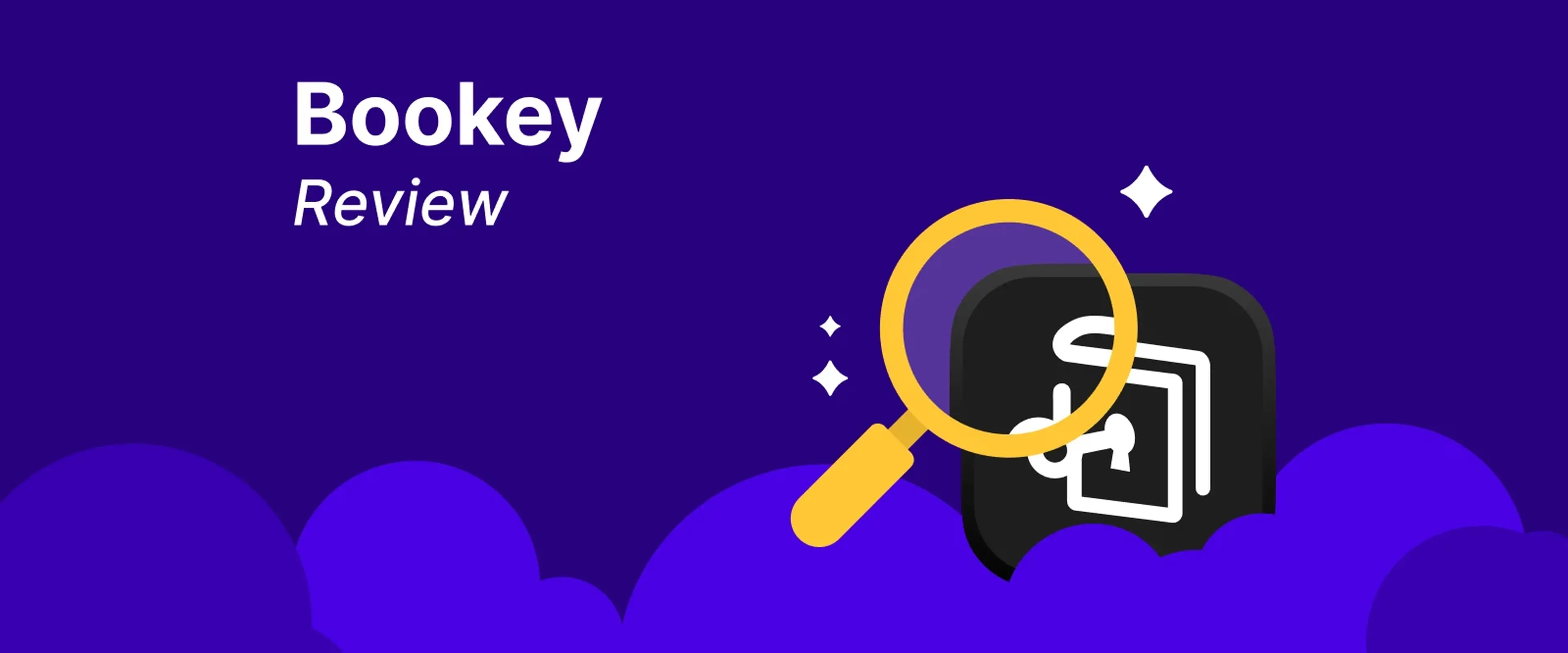 Bookey review header with magnifying glass icon examining MasterClass logo on vibrant purple background with decorative circles