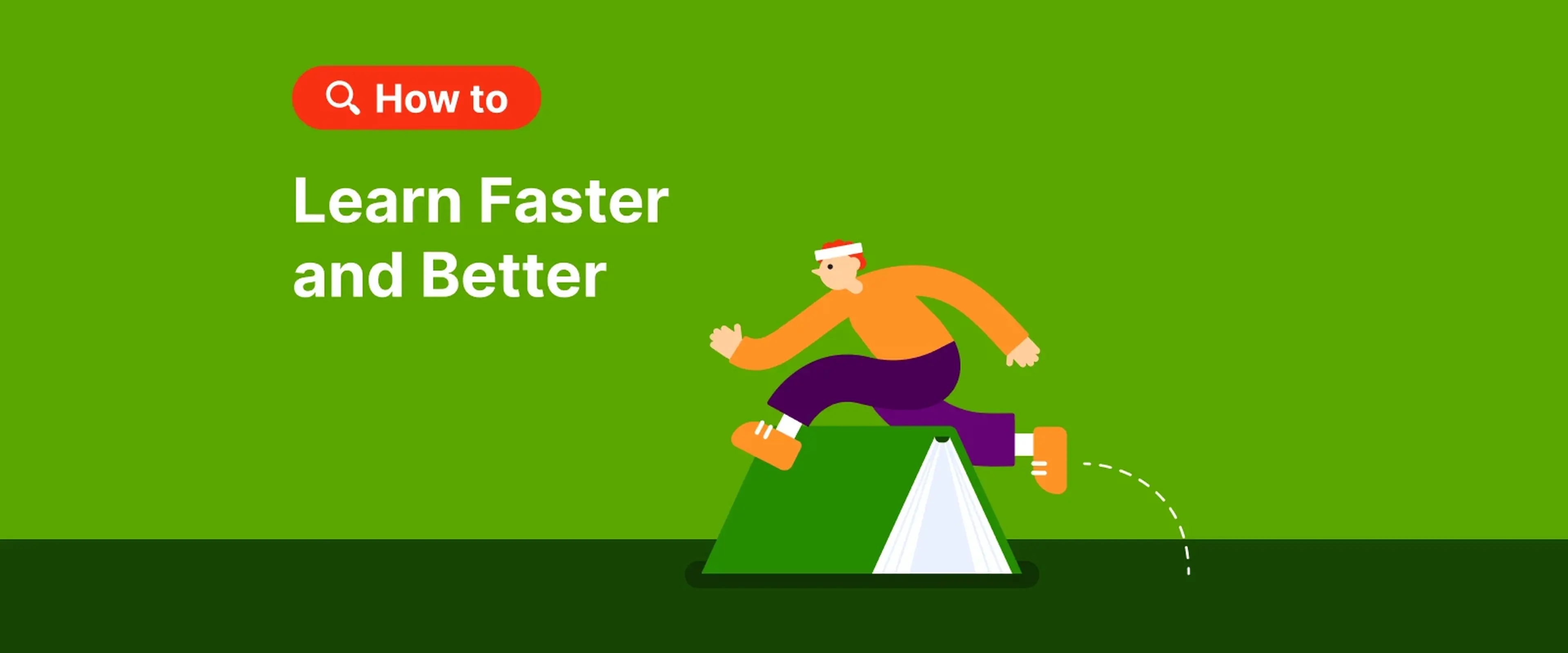 _Illustrated character running upward on triangular mountain against bright green background showing effective learning and progress concept