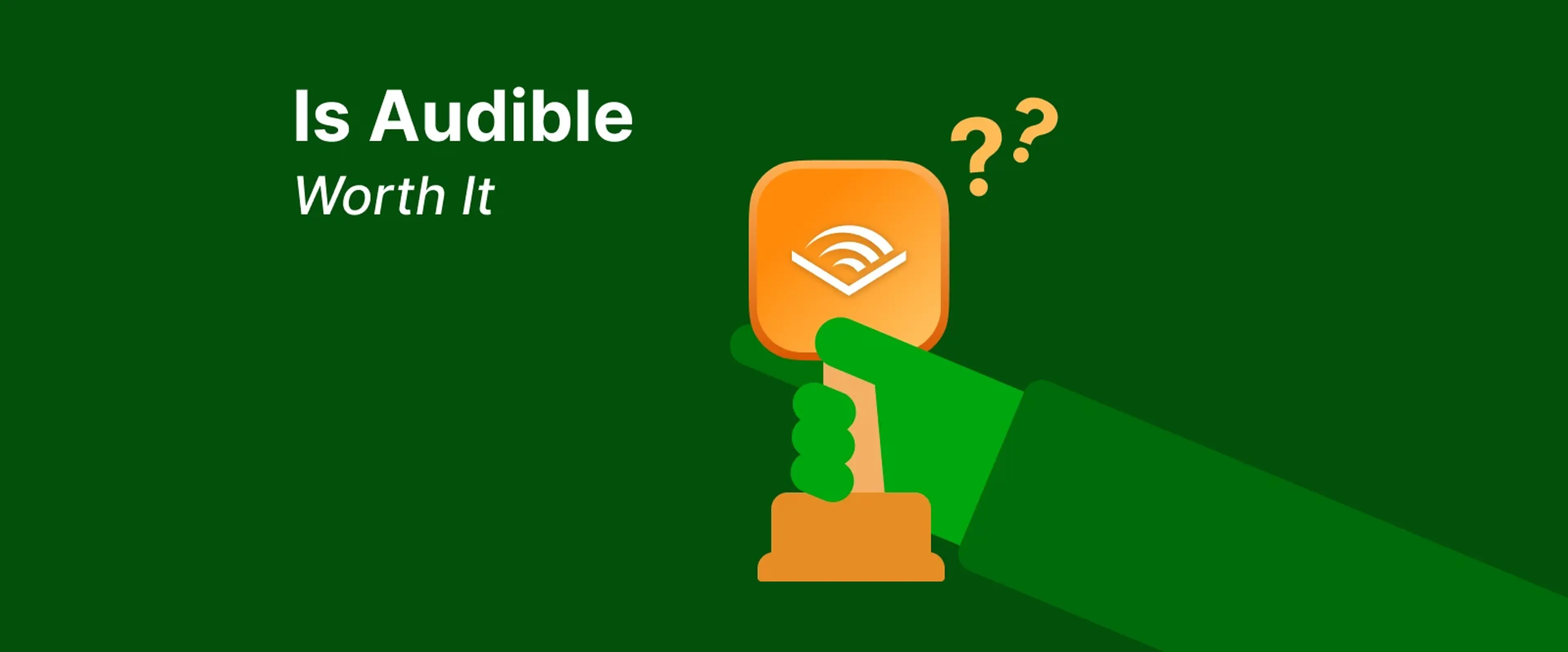 Audible app icon with trophy illustration on dark green background questioning if audiobooks service is worth it