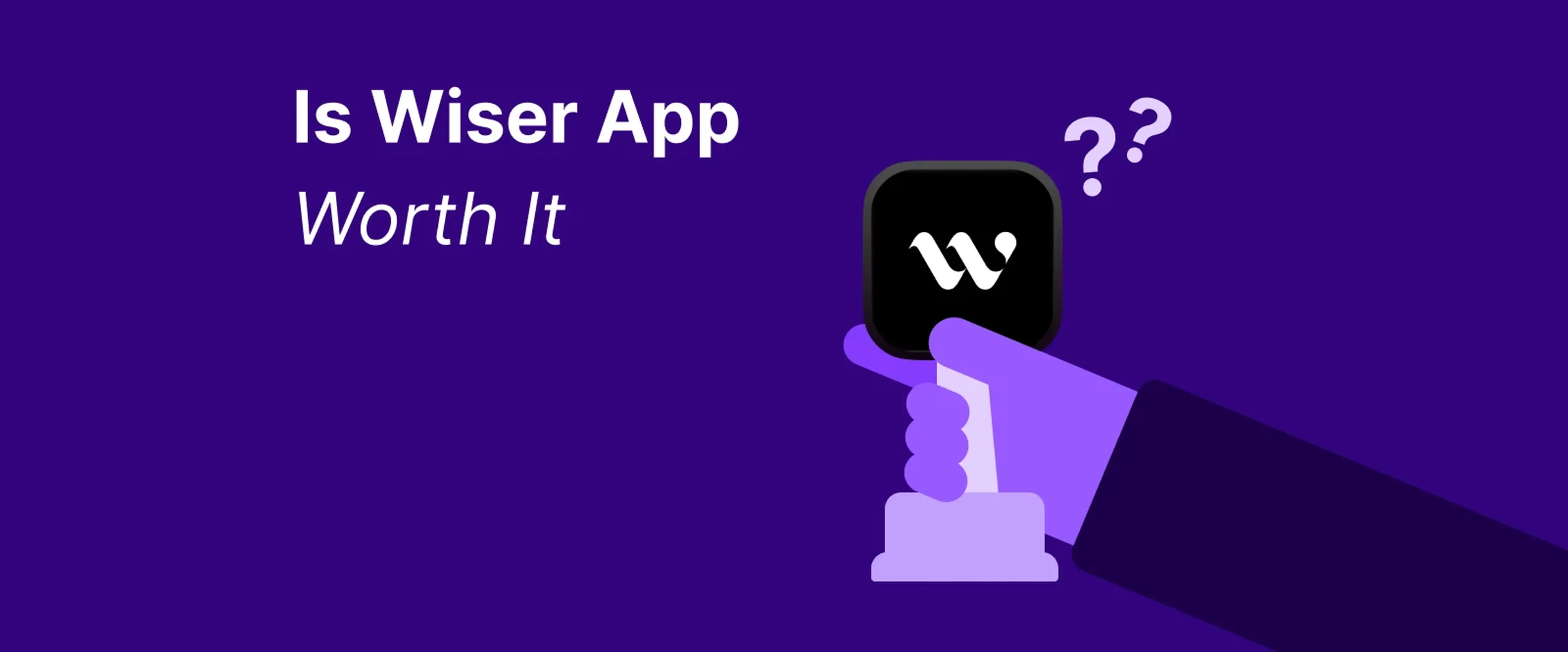 Wiser app icon with question mark on purple background asking is Wiser app worth it with stylized profile silhouette