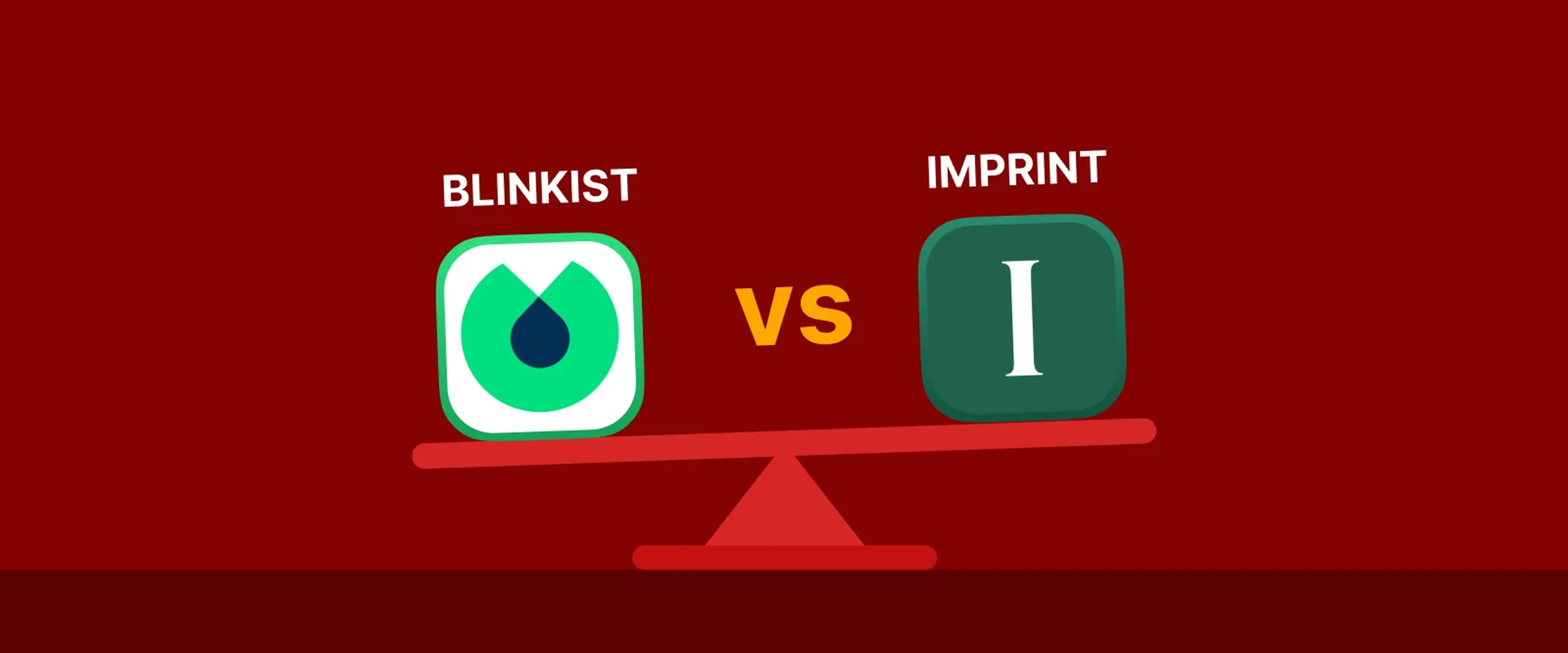 Imprint vs Blinkist comparison with app icons on red background and yellow VS text between them