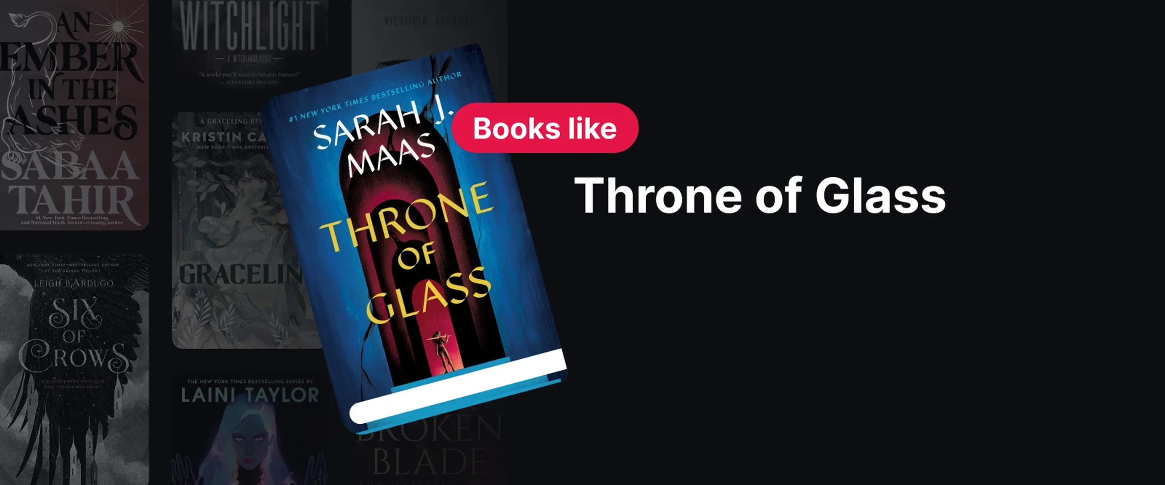 Book cover of Throne of Glass by Sarah J Maas, symbolizing books similar to Throne of Glass in the fantasy genre 1x