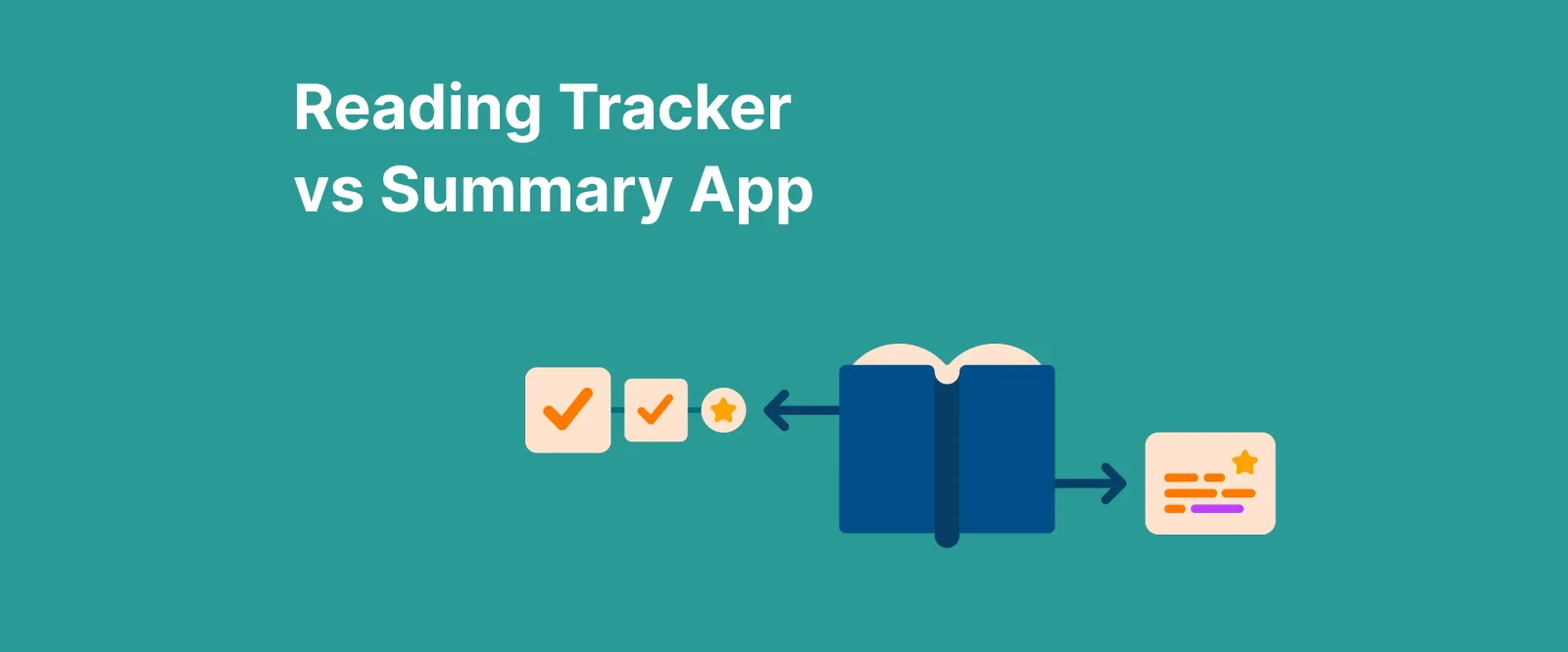 Book icon with two errows in the opposite sides representing reading tracker vs summary app