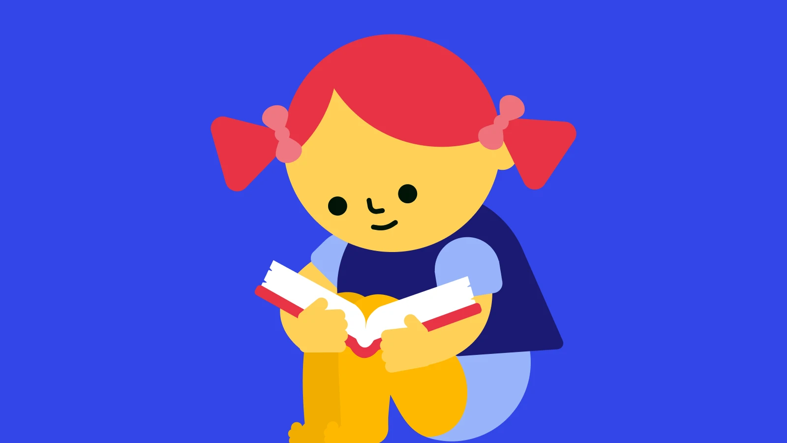 Illustration of a reading smiling child, highlighting bonding and learning from parenting books 1x