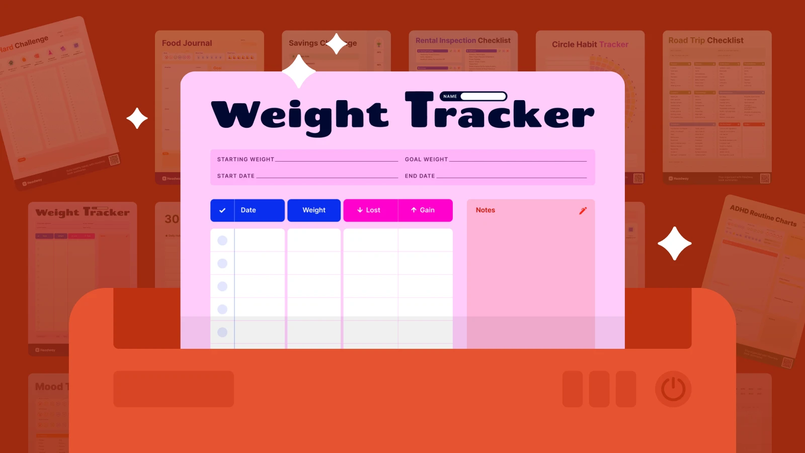Weight Tracker free printable , supporting workout and fitness tracking apps