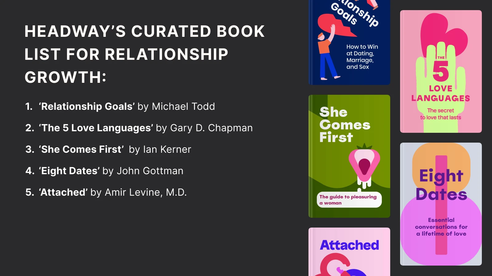 List of five relationship books with matching colorful book covers displayed beside the text - Golden Retriever Boyfriend