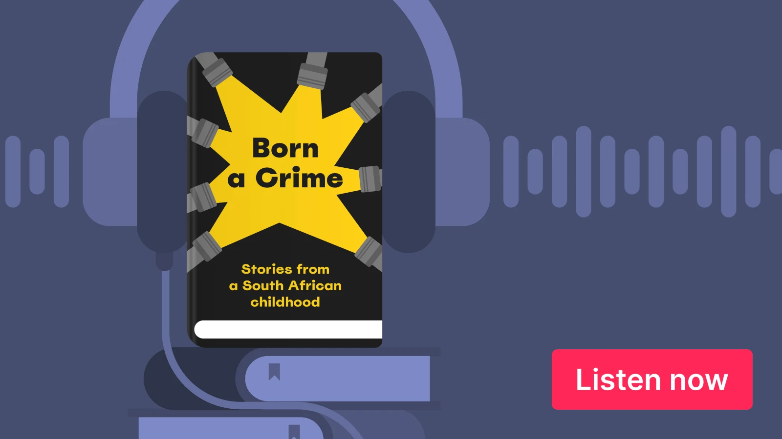 Born a Grime podcast cover displayed on dark burgundy background with oversized headphone illustration and listen now button