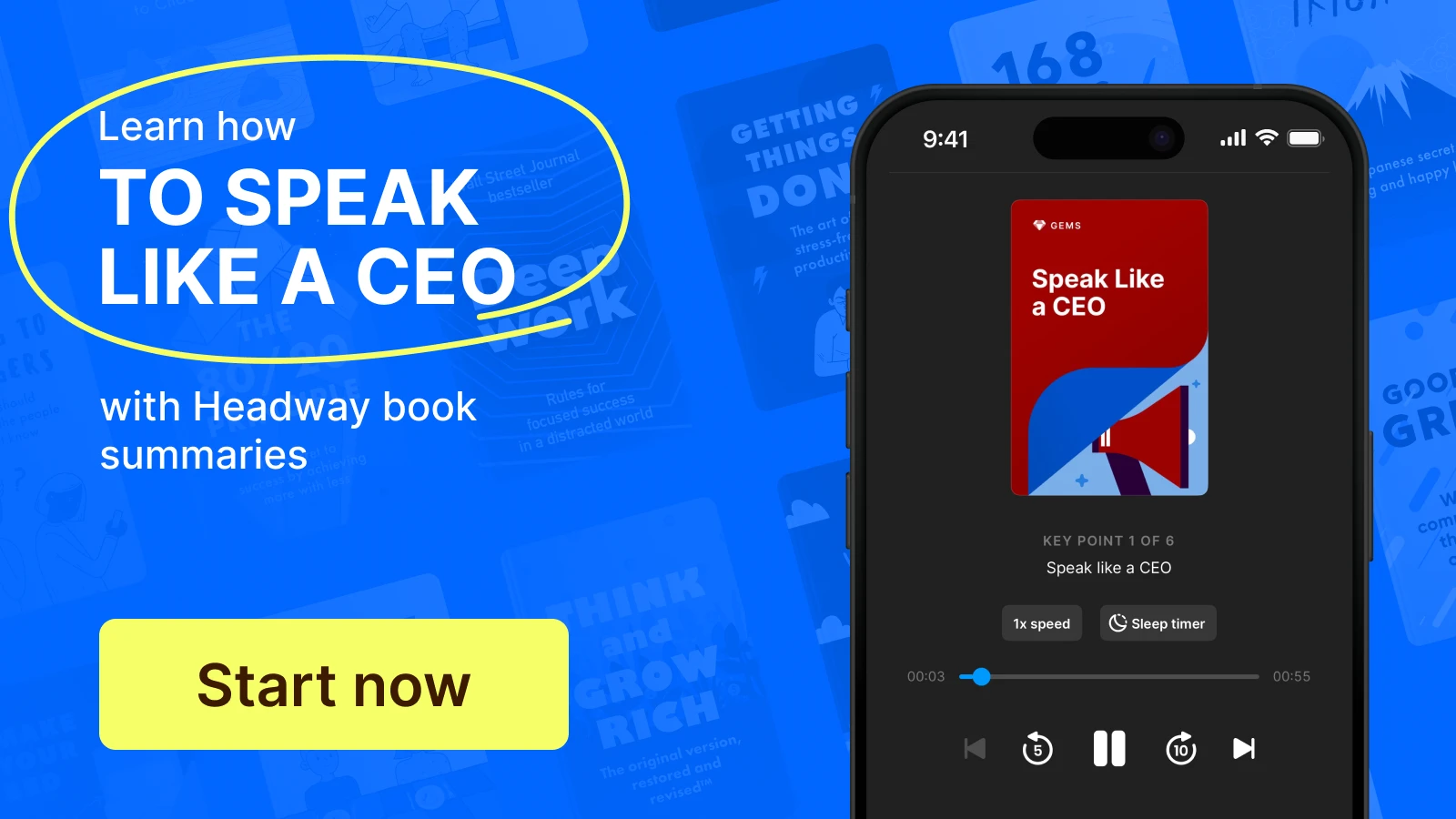 Iphone mockup with speak like a ceo collecion book covers at the background