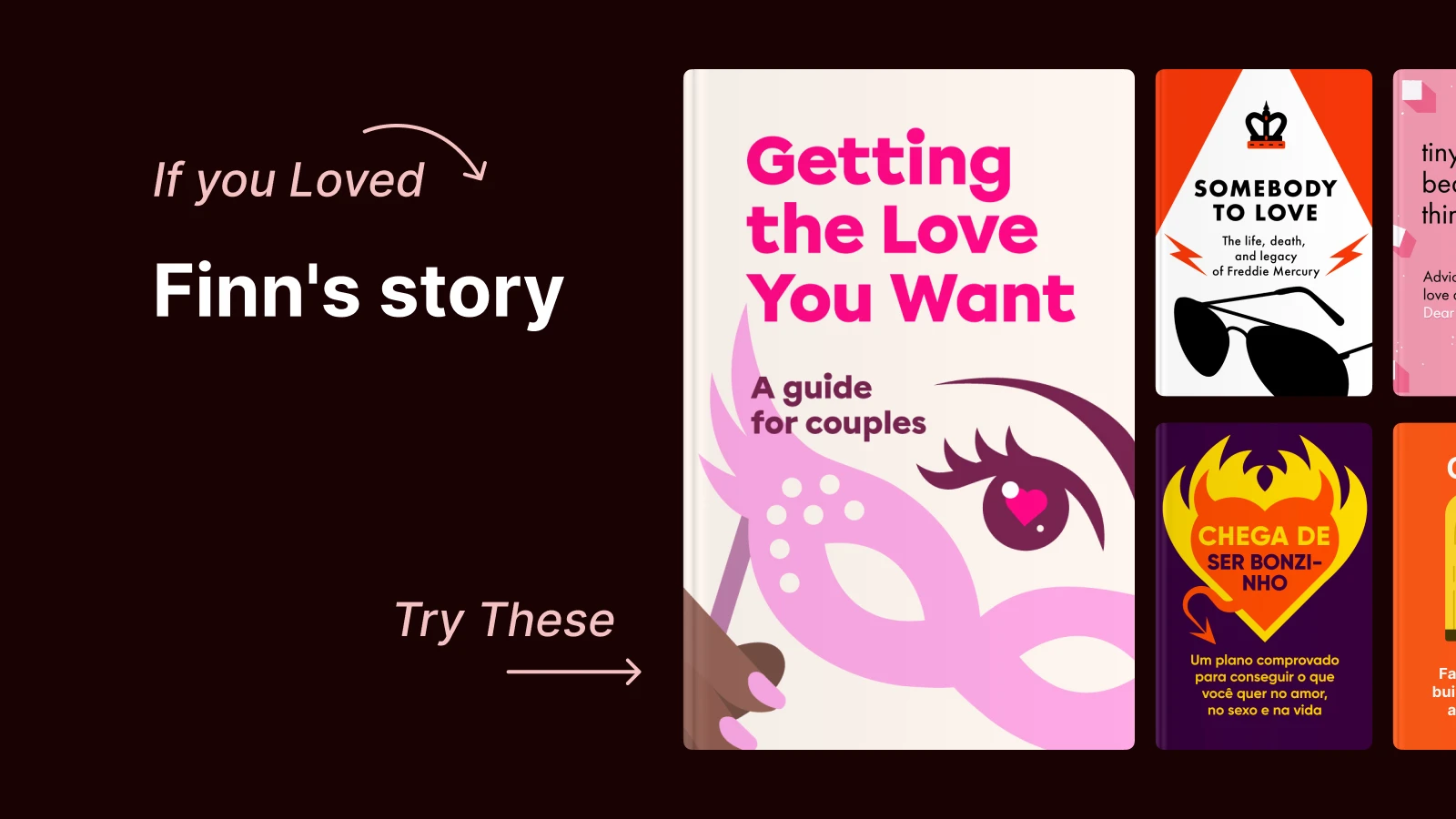Book recommendations for readers who loved Finn's story including Getting the Love You Want and relationship guides