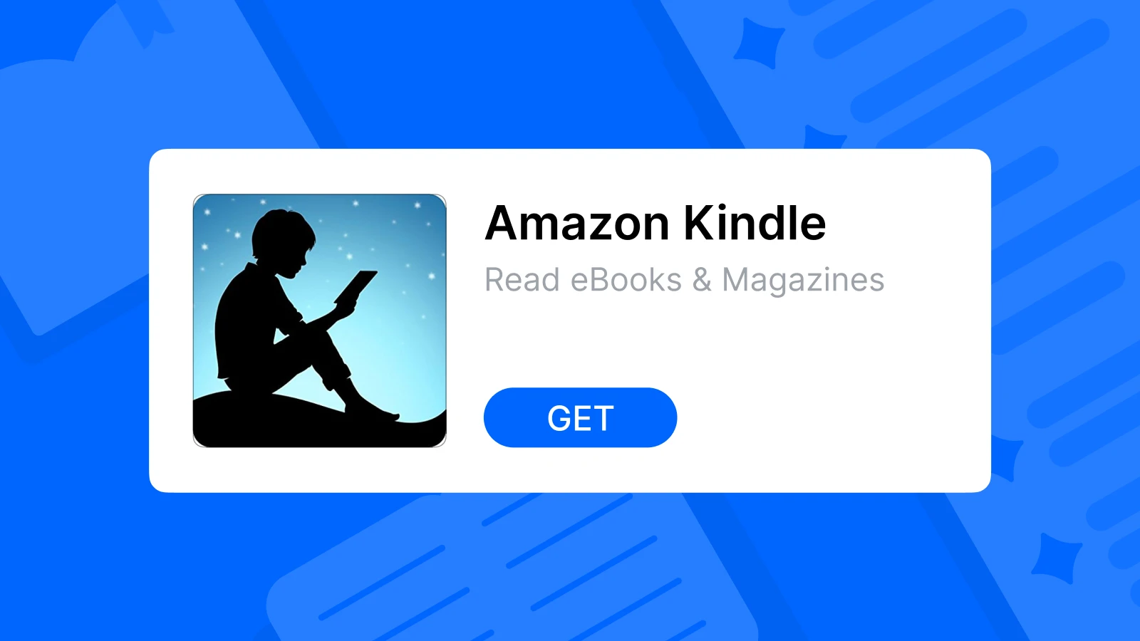 The Amazon Kindle app logo on the blue background with notes and books – best apps