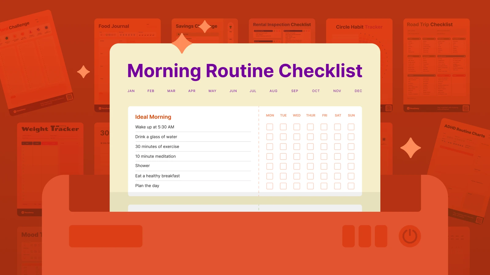 morning routine checklist printable template in the folder with papers on the background