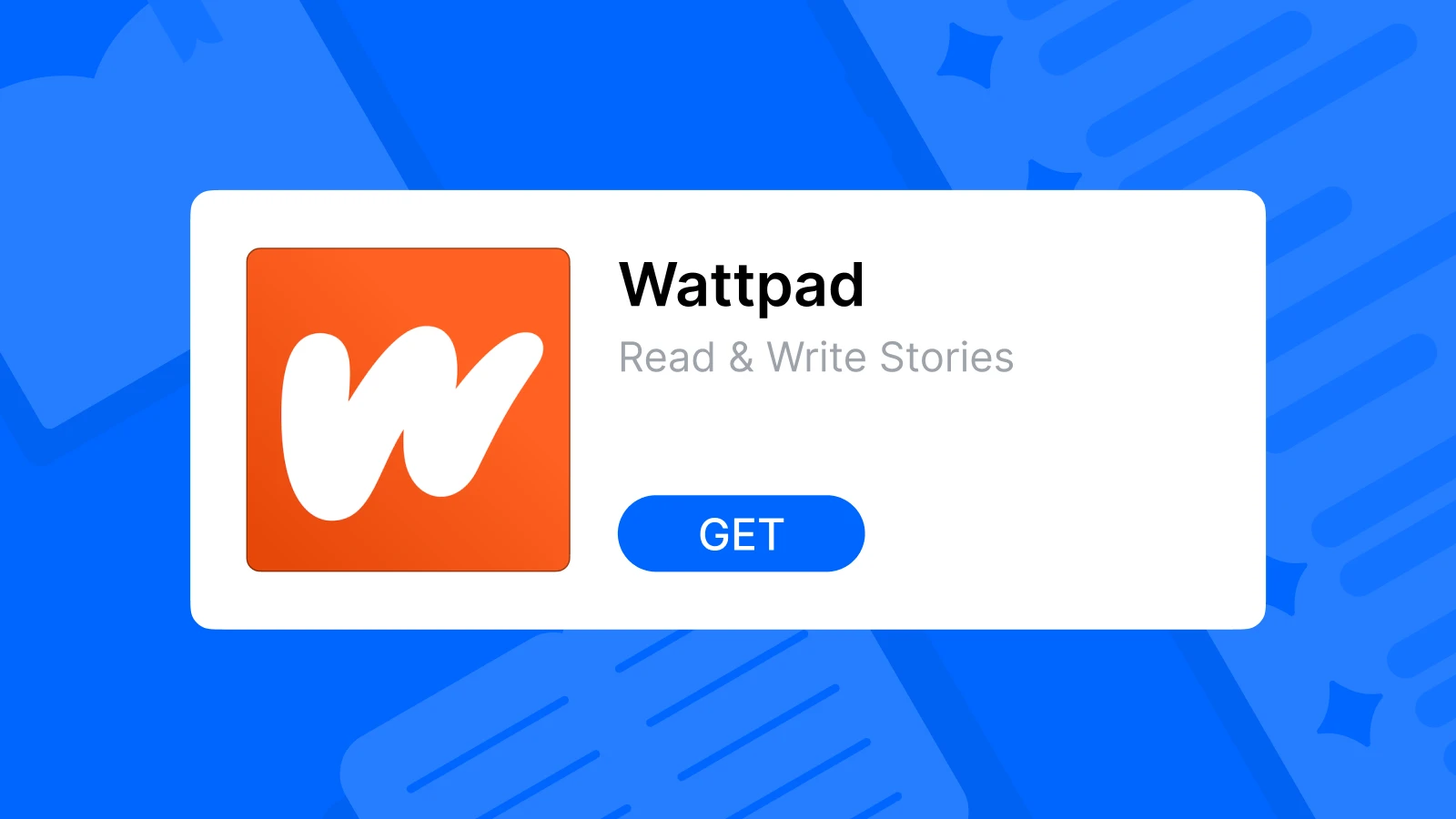 The Wattpad app logo on the blue background with notes and books – best apps