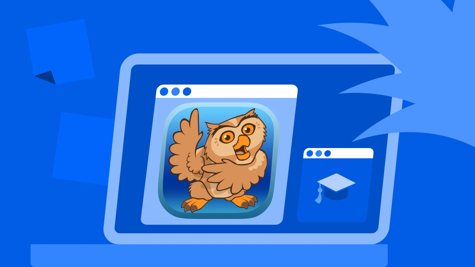 Proloquo2Go logo on blue background with ggraduation cap, laptop and plant, highlighting top educational apps