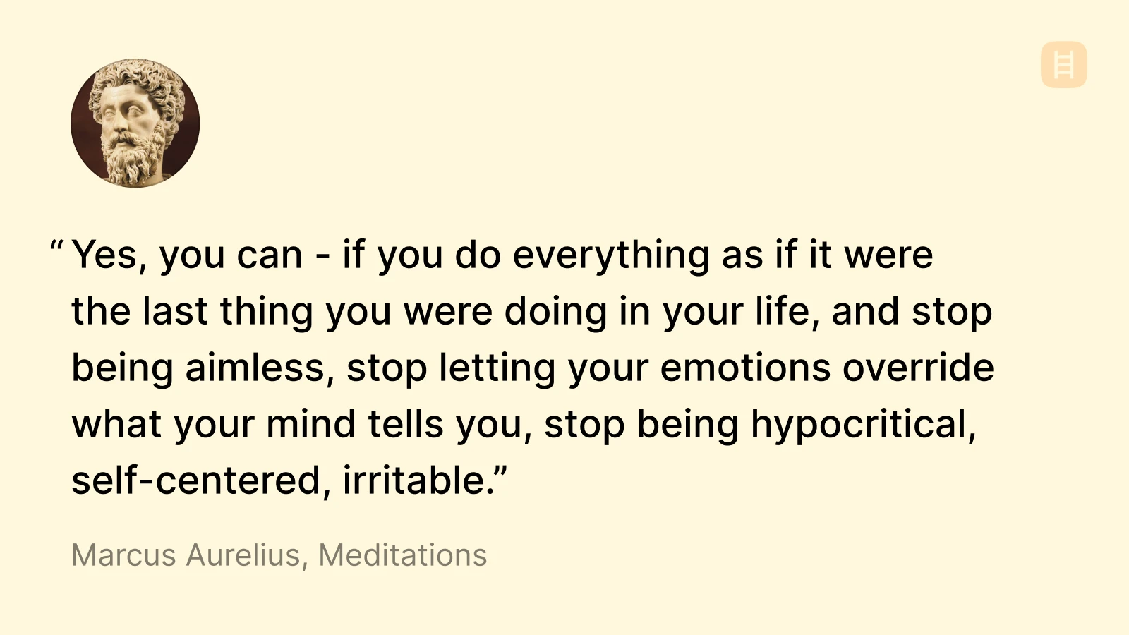 Marcus Aurelius on life and virtue - major accomplishments - Portrait of Marcus Aurelius with a long quote on purpose and behavior