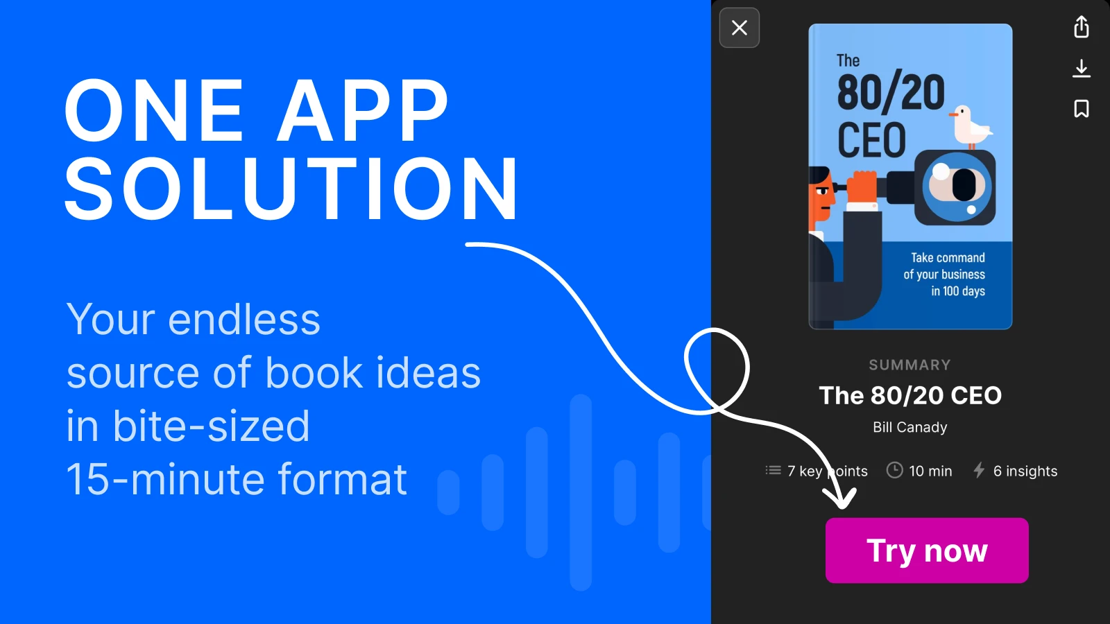 Iphone mockup with 80-20ceo book summary on the screen