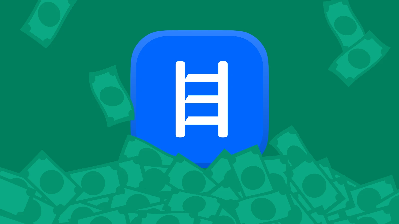 Headway app logo with a blue ladder icon on a green background with dollar patterns, included among the best investment apps