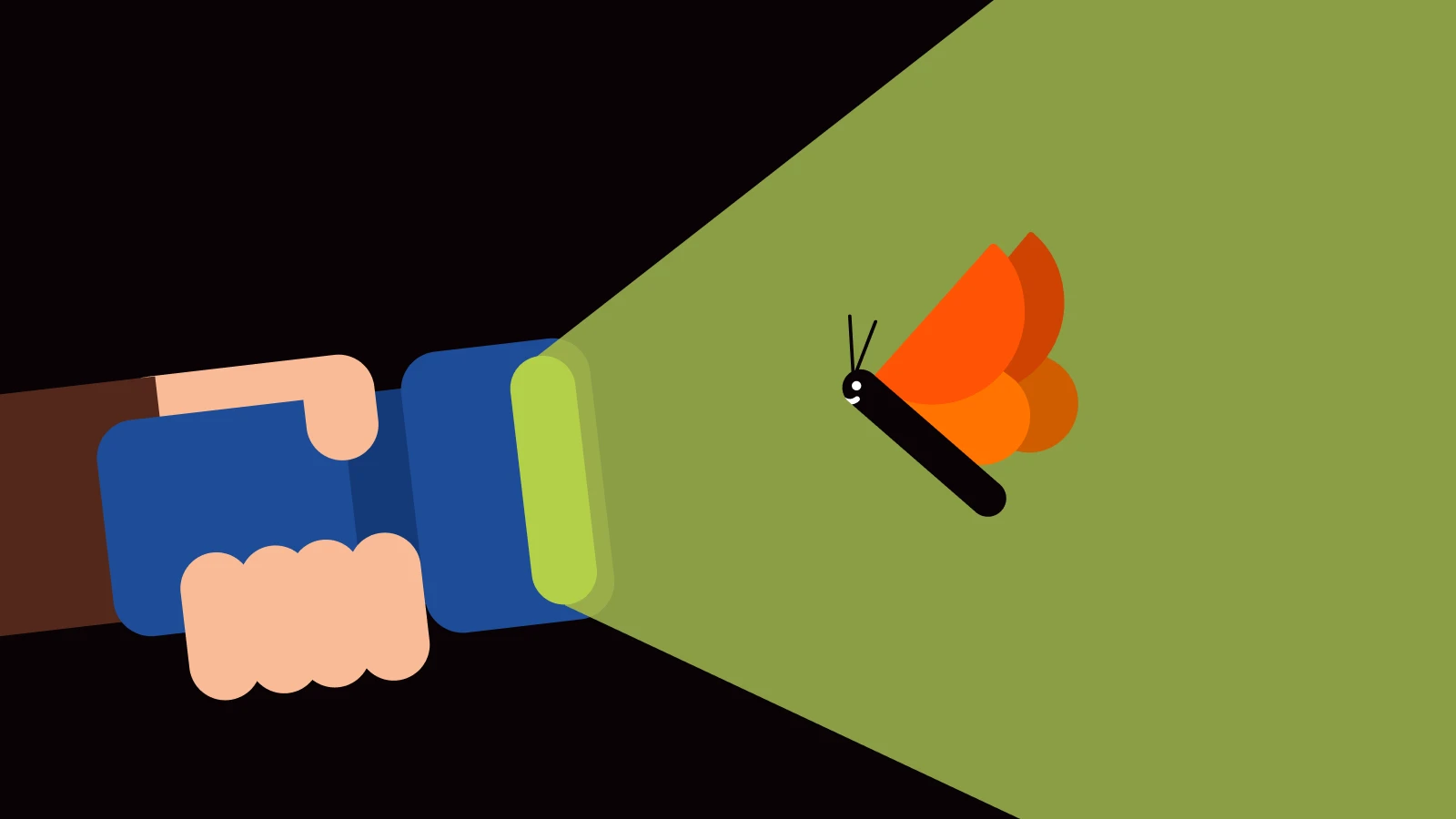 what the great alone teaches is - Hand holding flashlight shining on an orange butterfly
