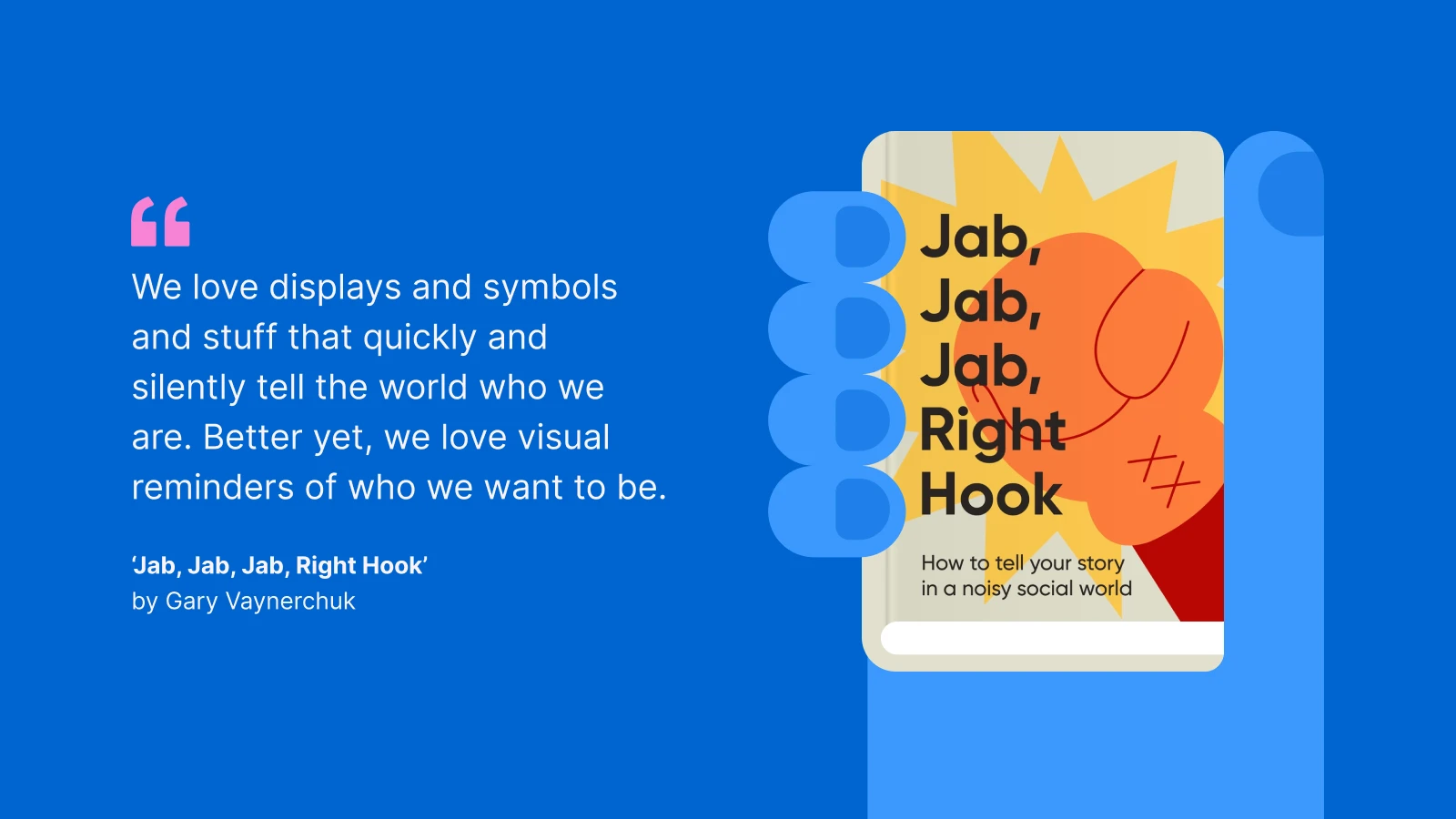 Open book with overlapping cartoon shapes and abstract speech bubbles on a blue background - Blokette_