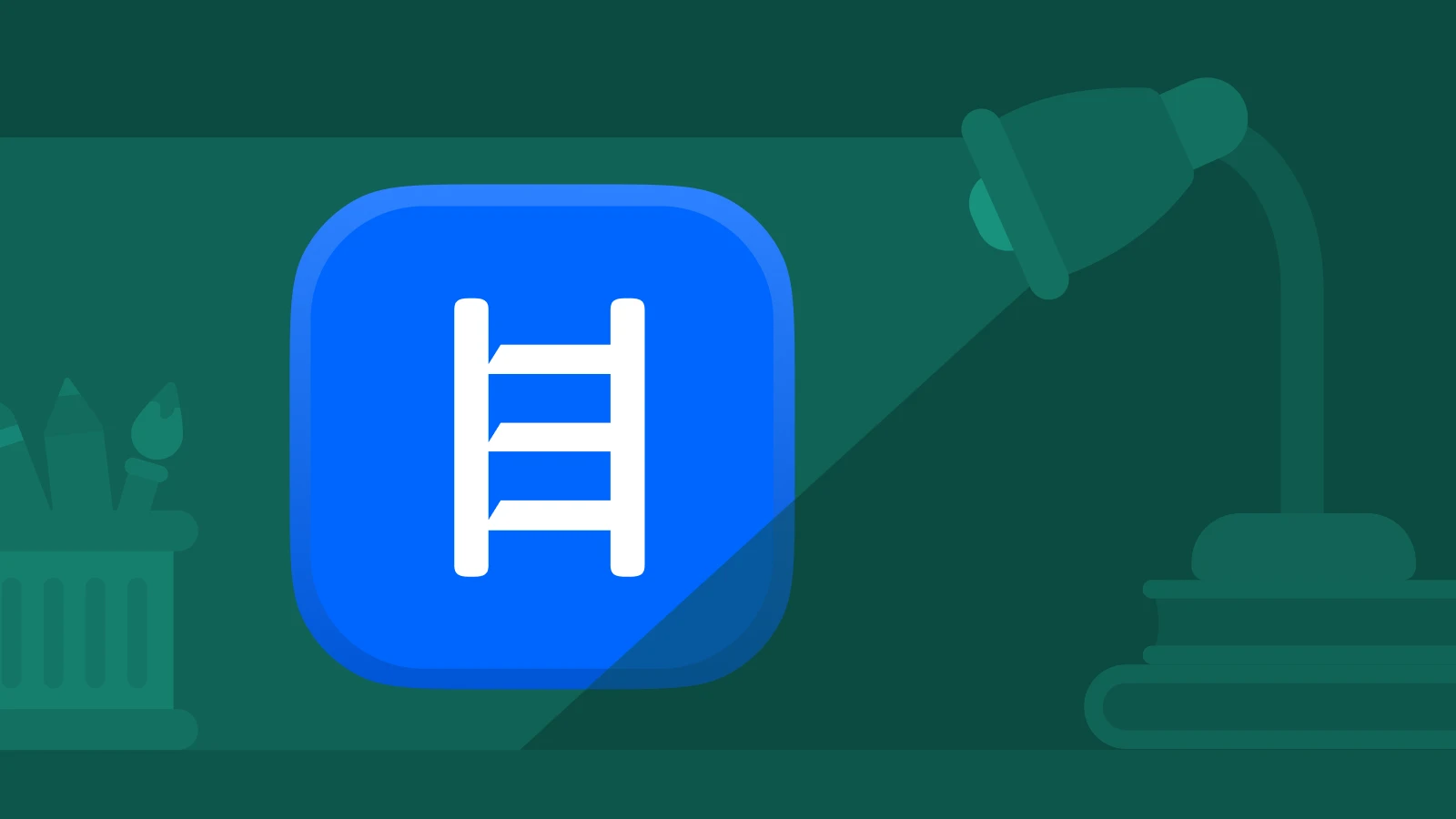 Headway logo illuminated by a desk lamp, one of the best learning apps