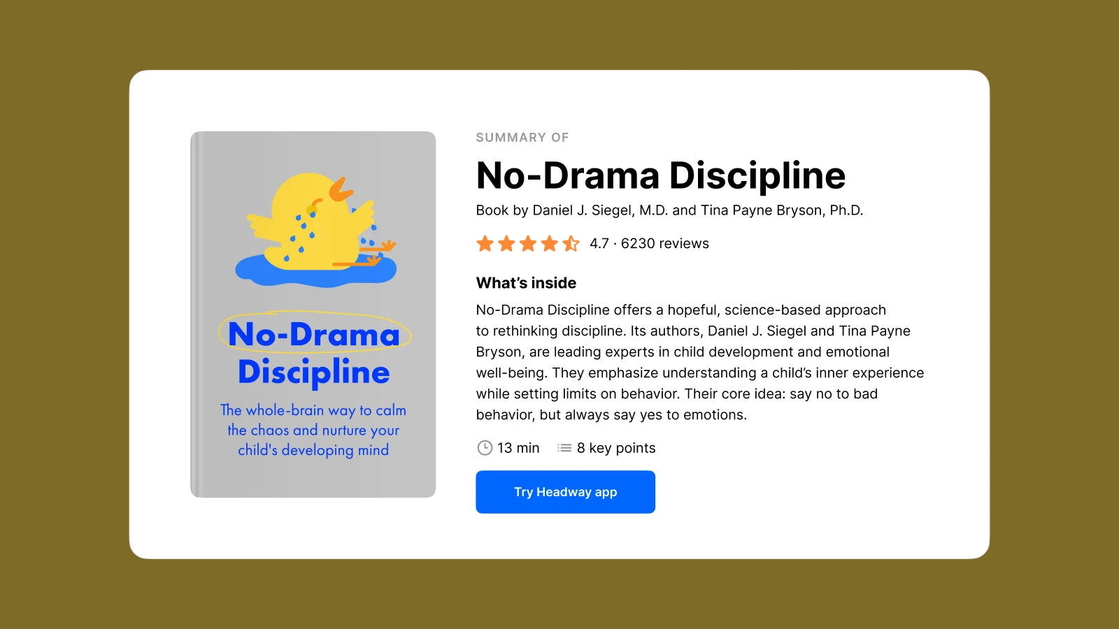 strategic parenting - Cover of no-drama discipline summary by Daniel J Siegel, MD and Tina Payne Bryson, PhD