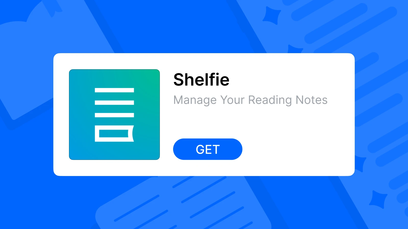 The Shelfie app logo on the blue background with notes and books – book apps