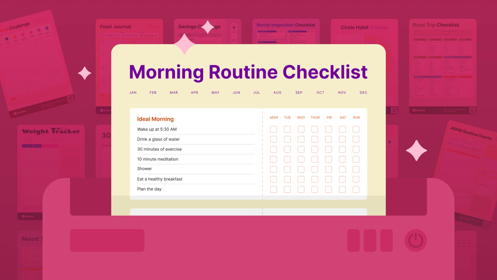 morning routine checklist printable template in the folder with papers on the background