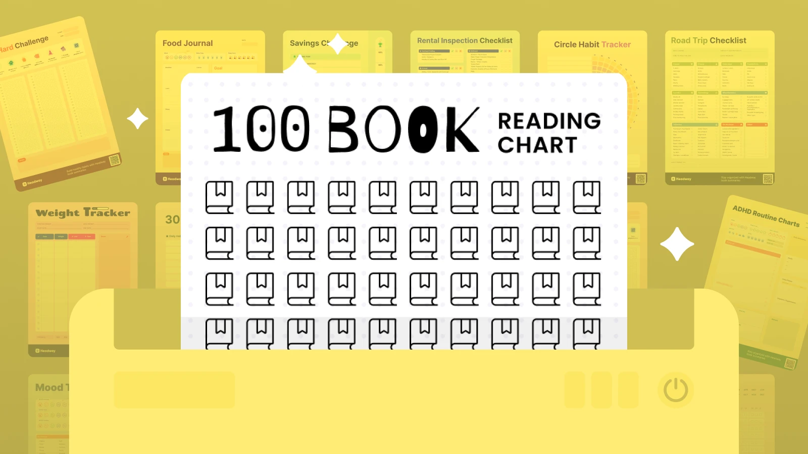 100 book reading chart printable template in the folder with papers on the background
