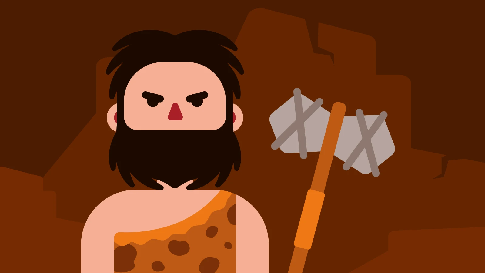 better man - Cartoon caveman with long hair and beard holding a stone axe