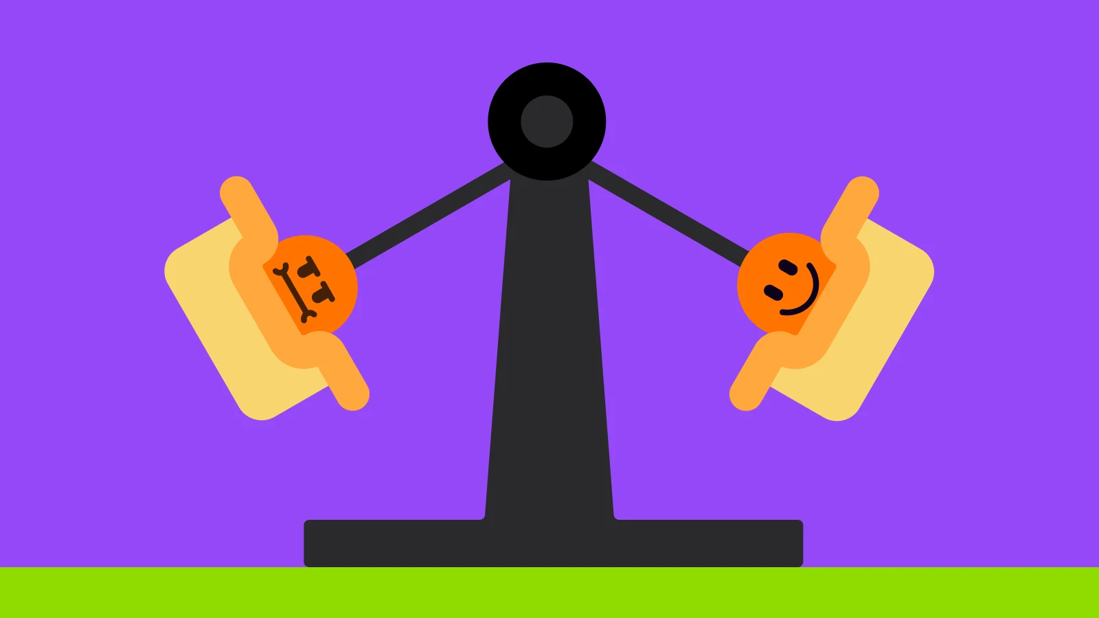 Two hands holding emoji faces on a balanced scale, one sad and one happy - Golden Retriever Boyfriend