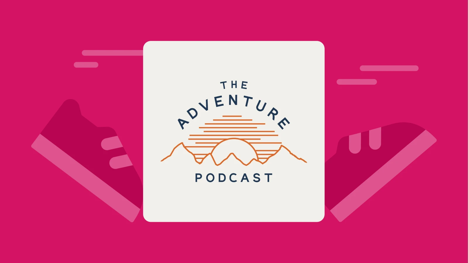 Cover art of “The Adventure Podcast” with minimalist mountain outline for best outdoor podcasts with snickers on the move