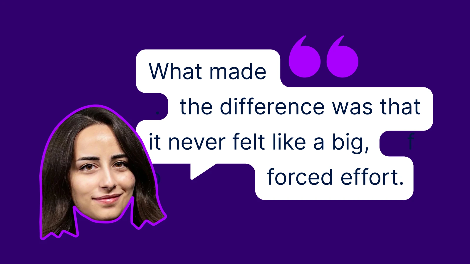 Rahaf Sobh user review Headway quote about effortless learning experience with purple eggplant emojis on deep purple background