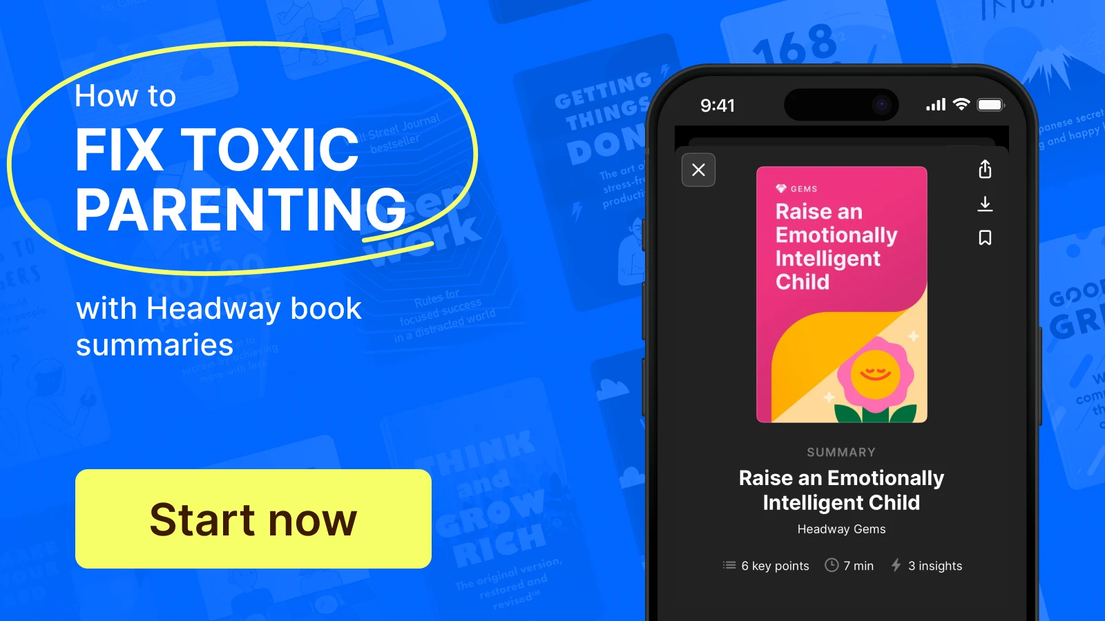 Iphone mockup with Fix toxic parenting collection and book covers at the background