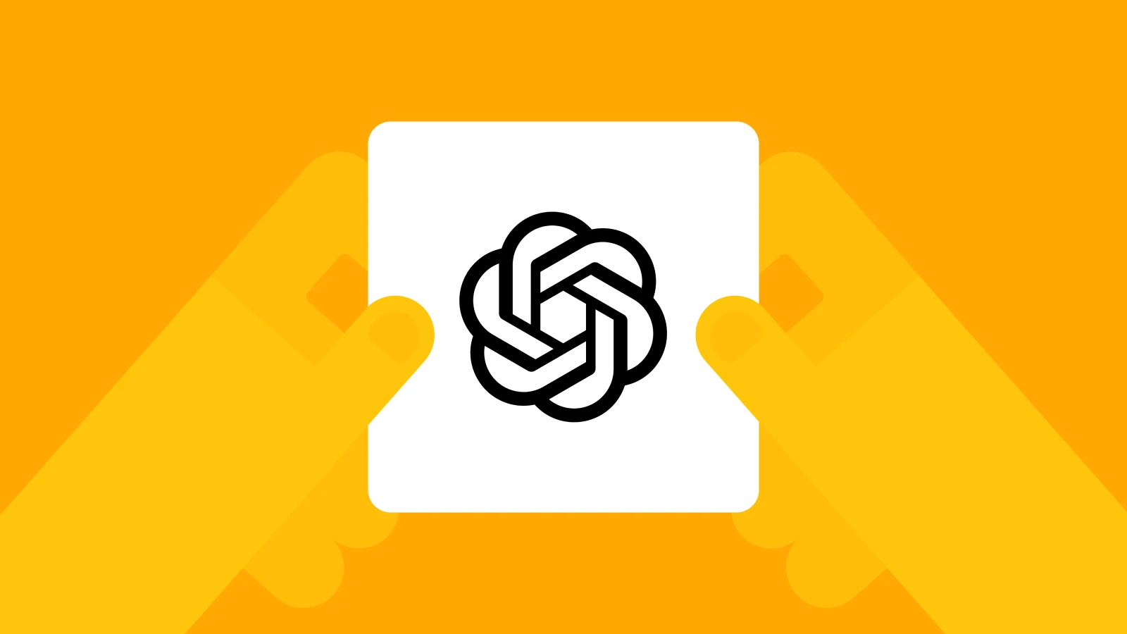 Chat gpt app logo displayed in a white square with hands holding it, symbolizing productivity apps