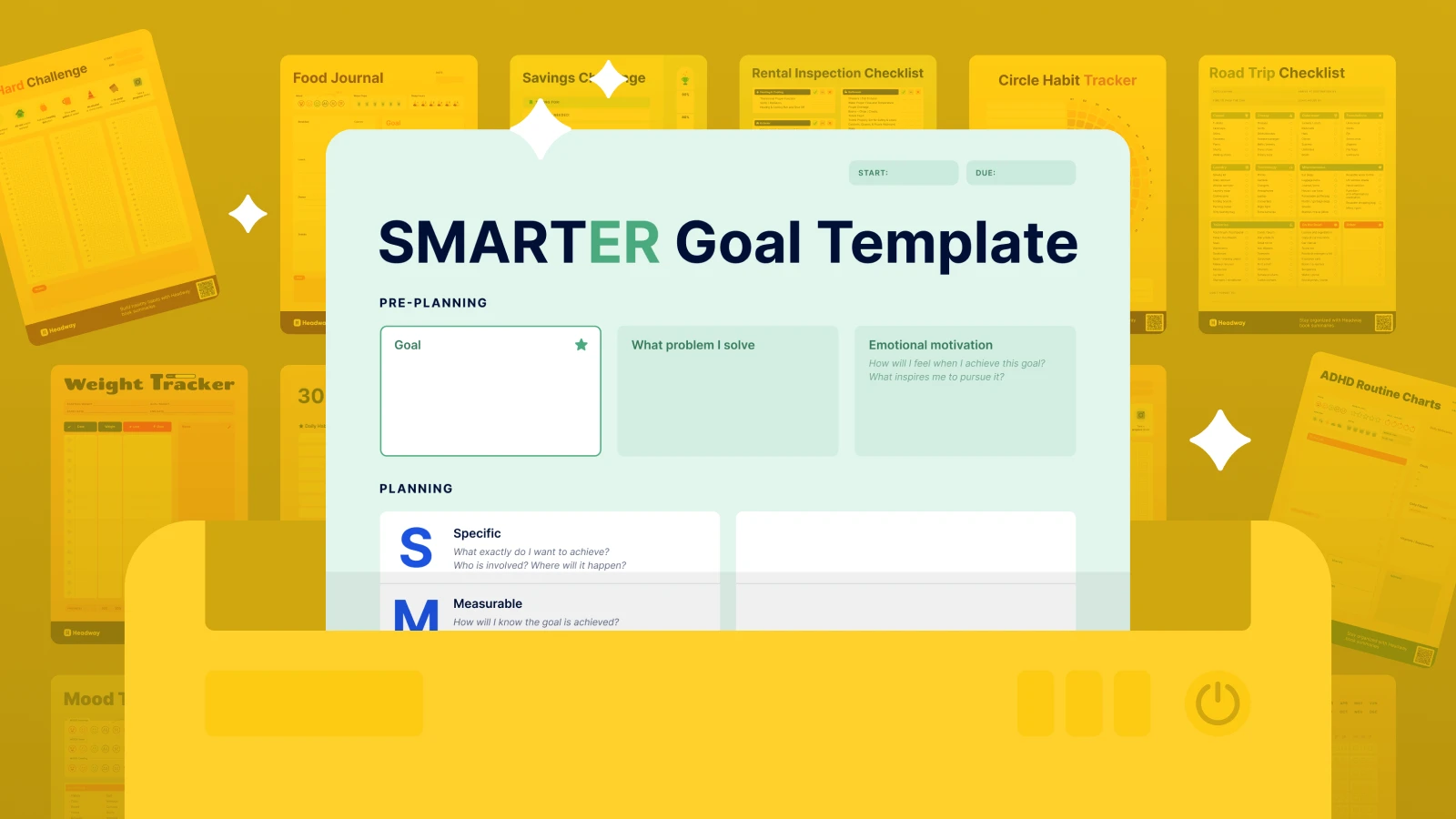 Smart Goal Template in the folder with papers on the background