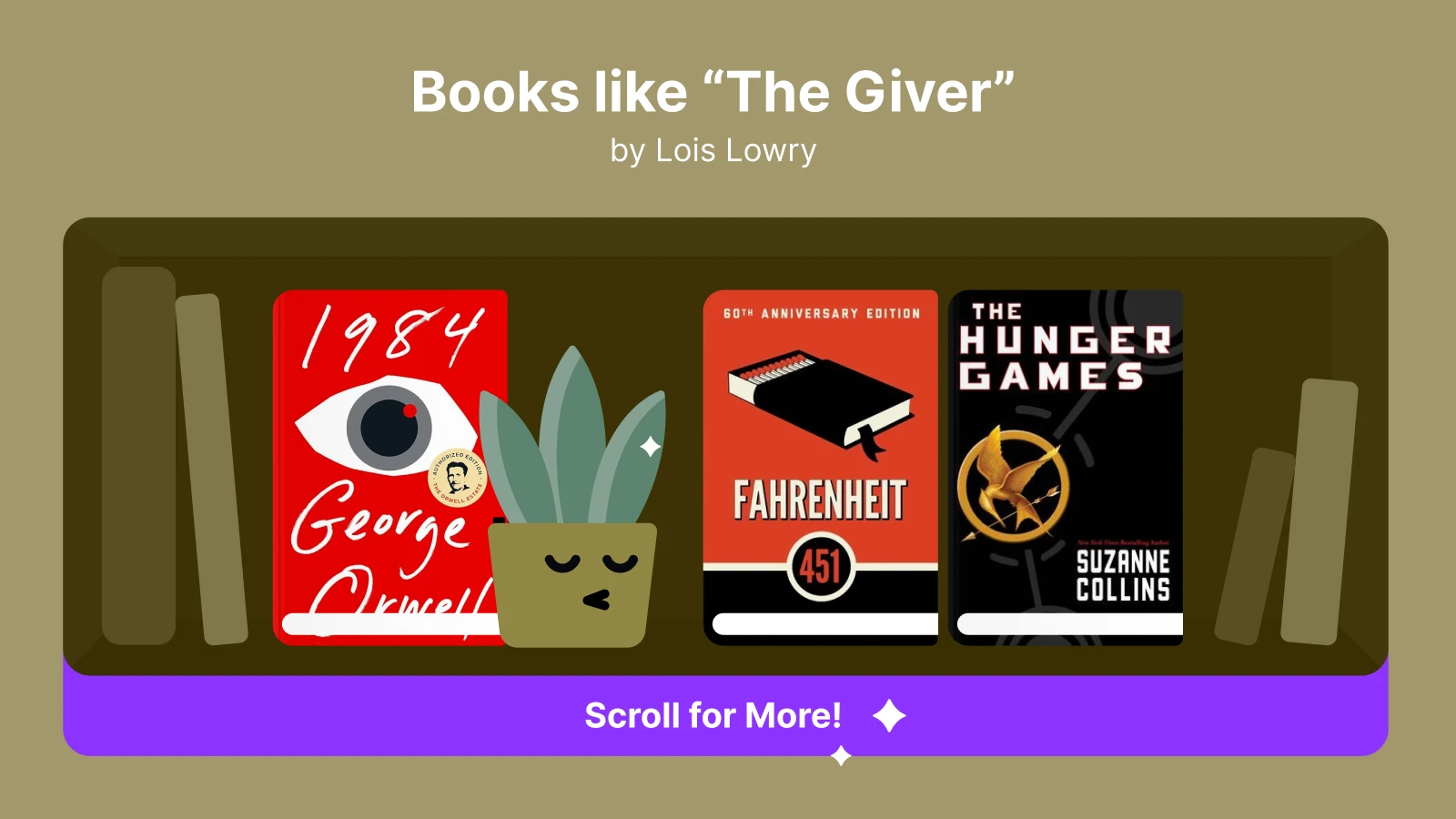 Books like The Giver, featuring 1984 by George Orwell, Fahrenheit 451 by Ray Bradbury, and The Hunger Games by Suzanne Collins