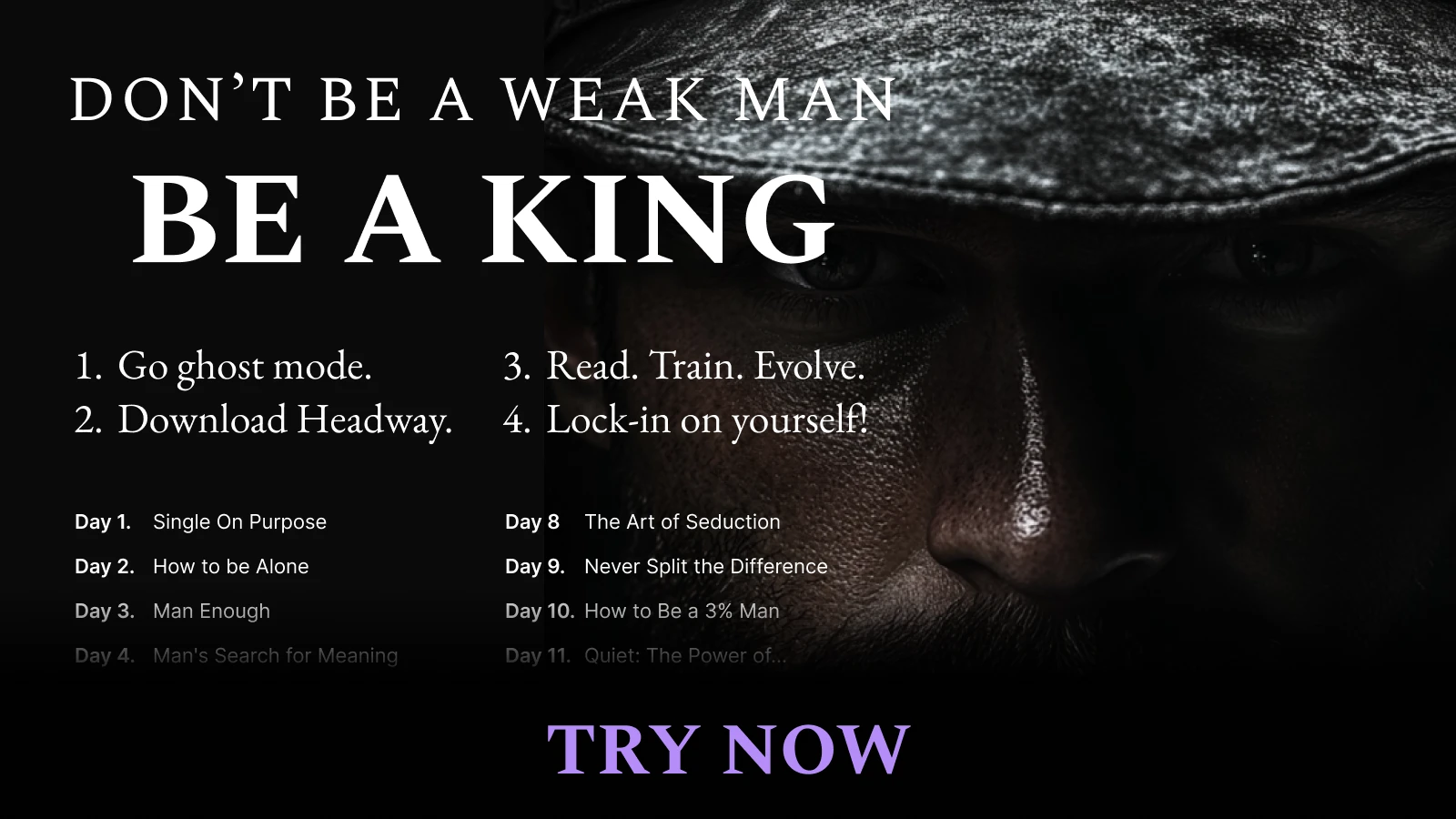 Man in a hat with straight angry gaze emphasizing strength and focus