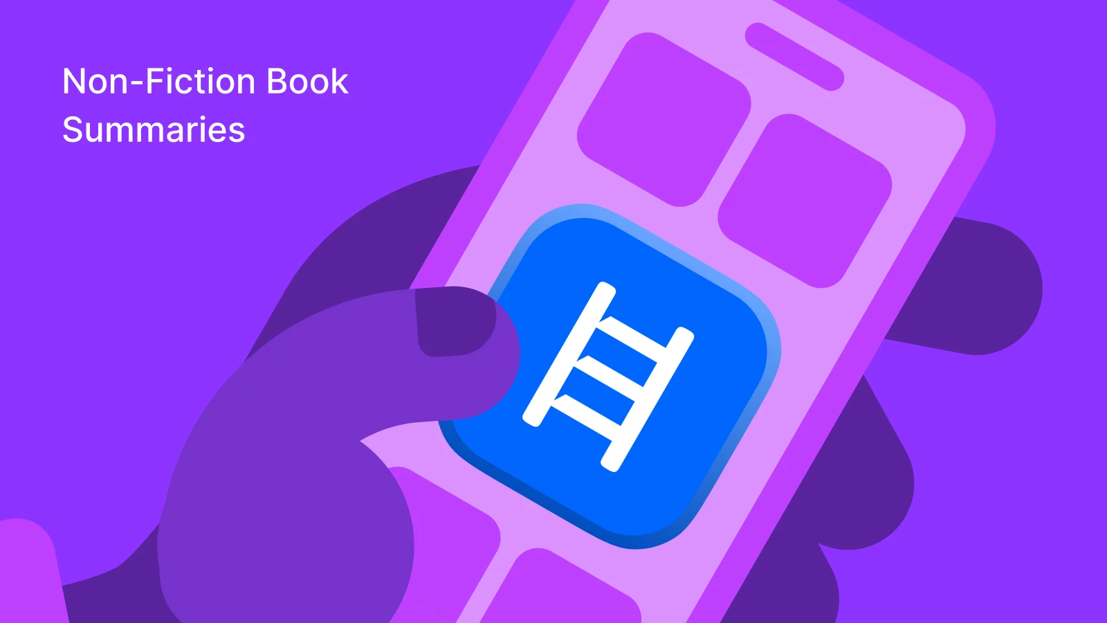 Tilted smartphone displaying Edume app with blue ladder icon on vibrant purple gradient background for book summaries