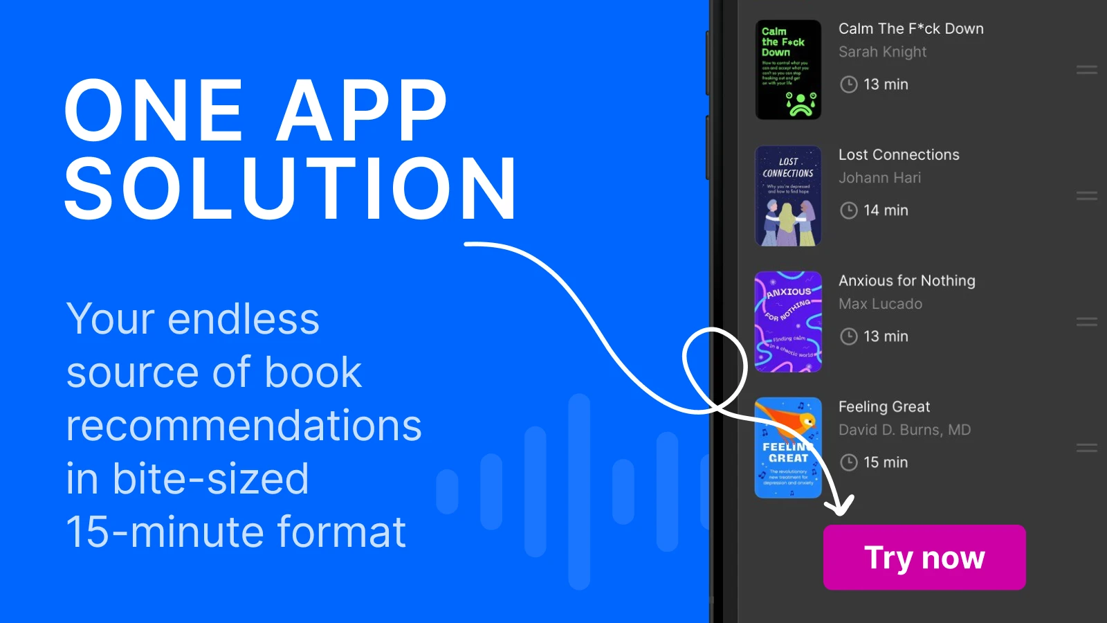 iPhone mockup with a book list of individual in the Headway app
