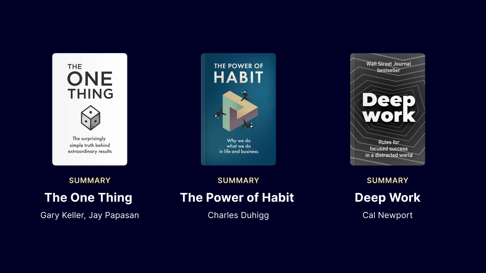 smarter goals - The covers of book summaries - The one thing, the power of habit, deep work