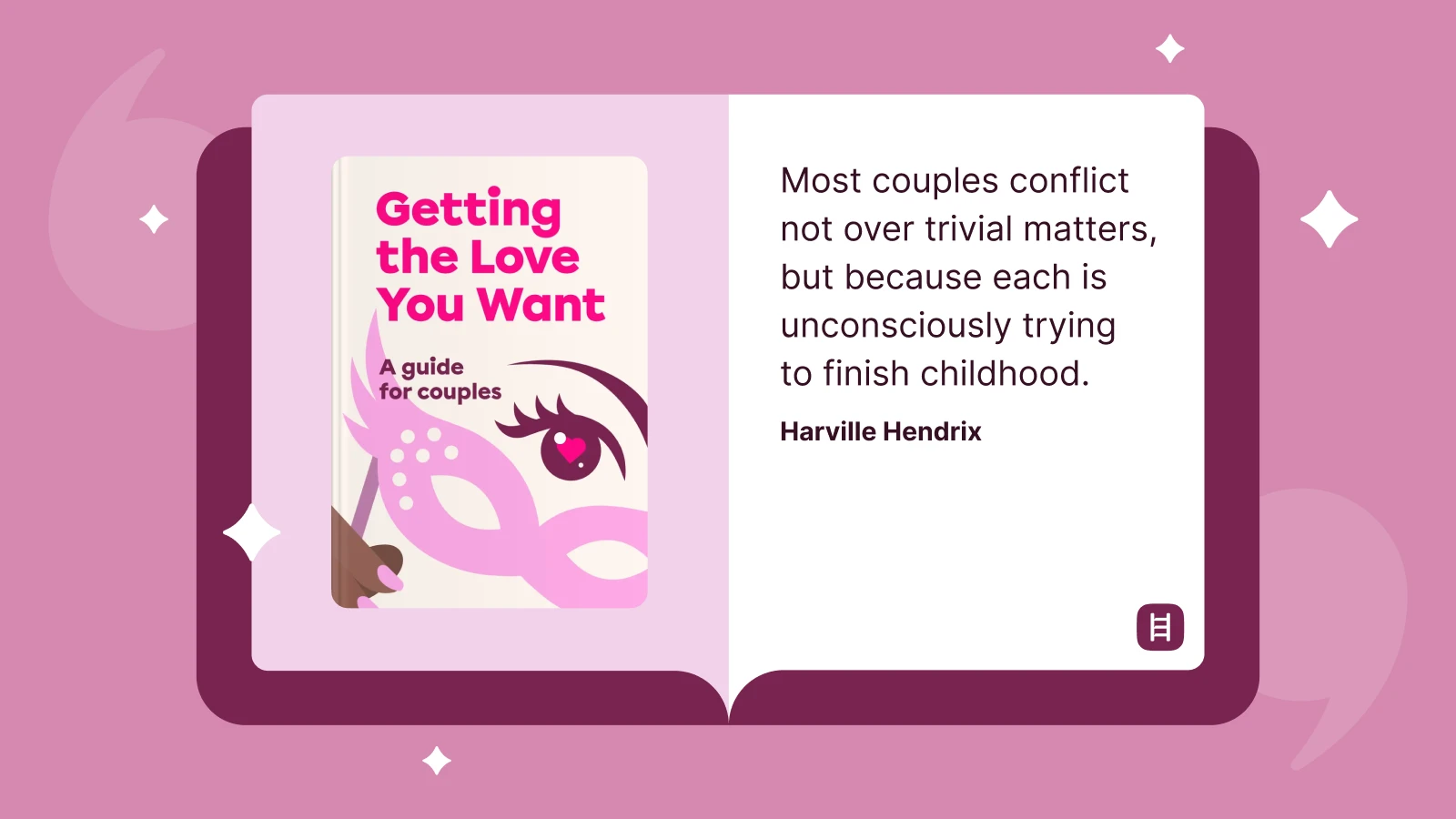 Pink book with quotes at the background displaying a quote from Getting the love you want book summary