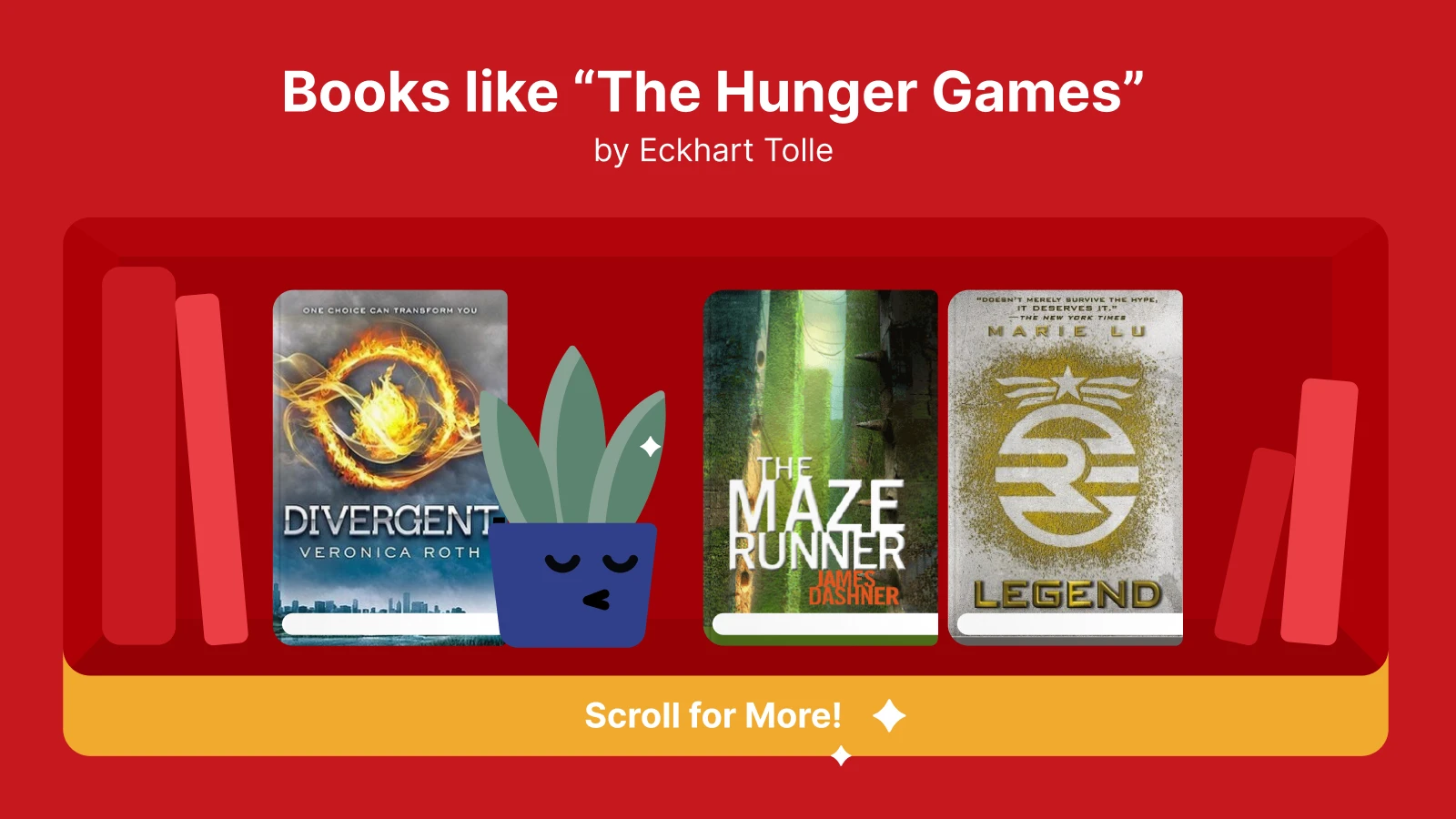 Books like The Hunger Games, featuring Divergent by Veronica Roth, The Maze Runner by James Dashner, and Legend by Marie Lu, displayed on a bookshelf 1x